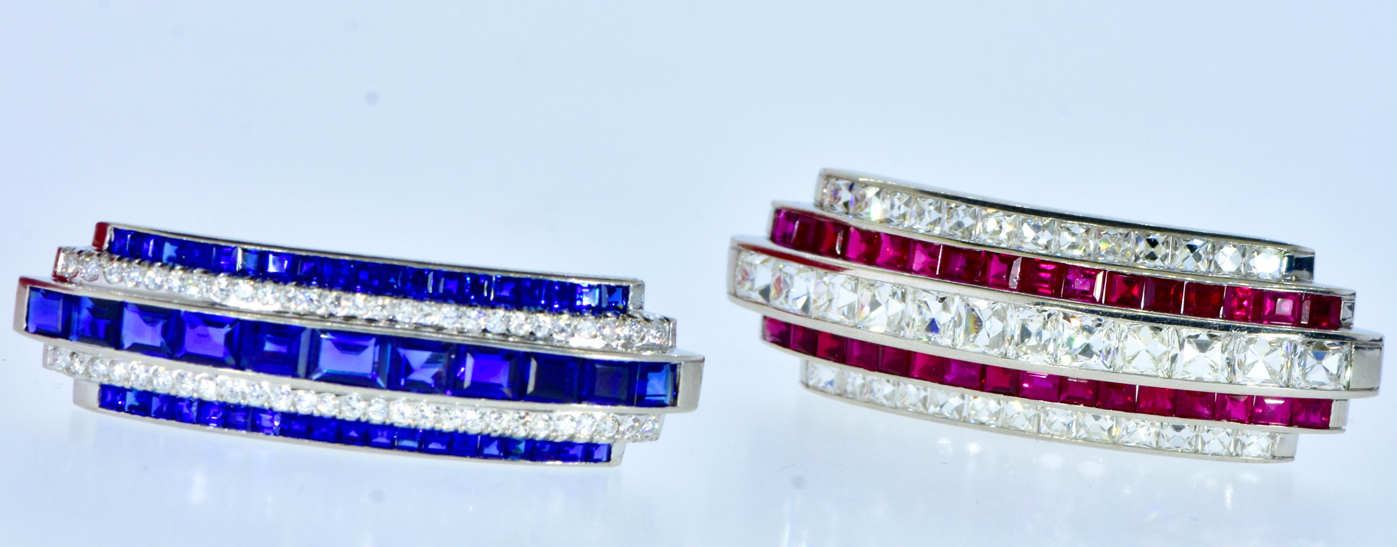 Art Deco Diamond & Burma Sapphire & Ruby  Brooches, one by Cartier, c. 1920. For Sale 4