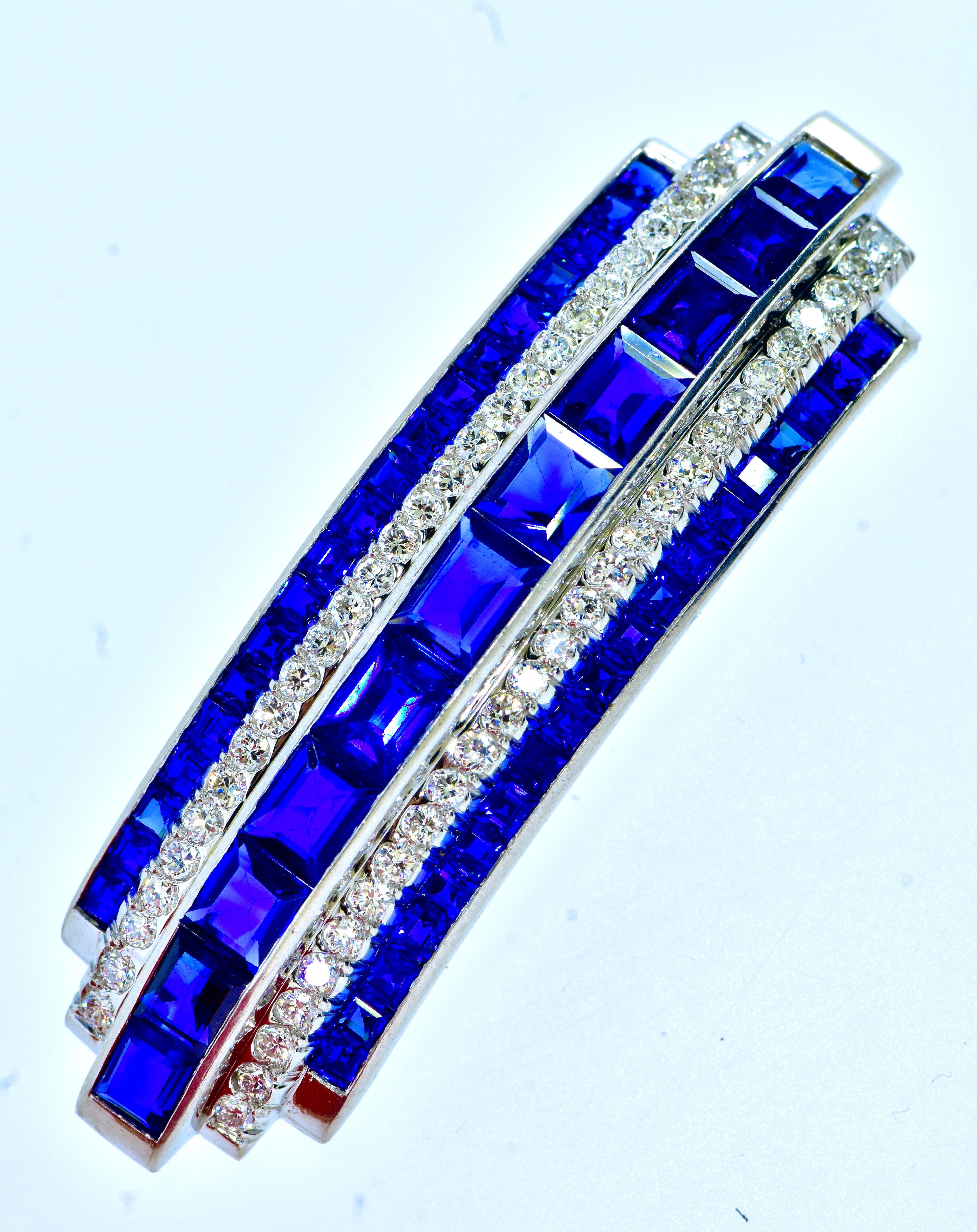 Art Deco Diamond & Burma Sapphire & Ruby  Brooches, one by Cartier, c. 1920. For Sale 5