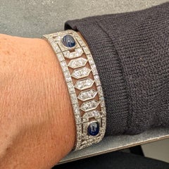 Art Deco Diamond & Cabochon Sapphire Platinum Bracelet