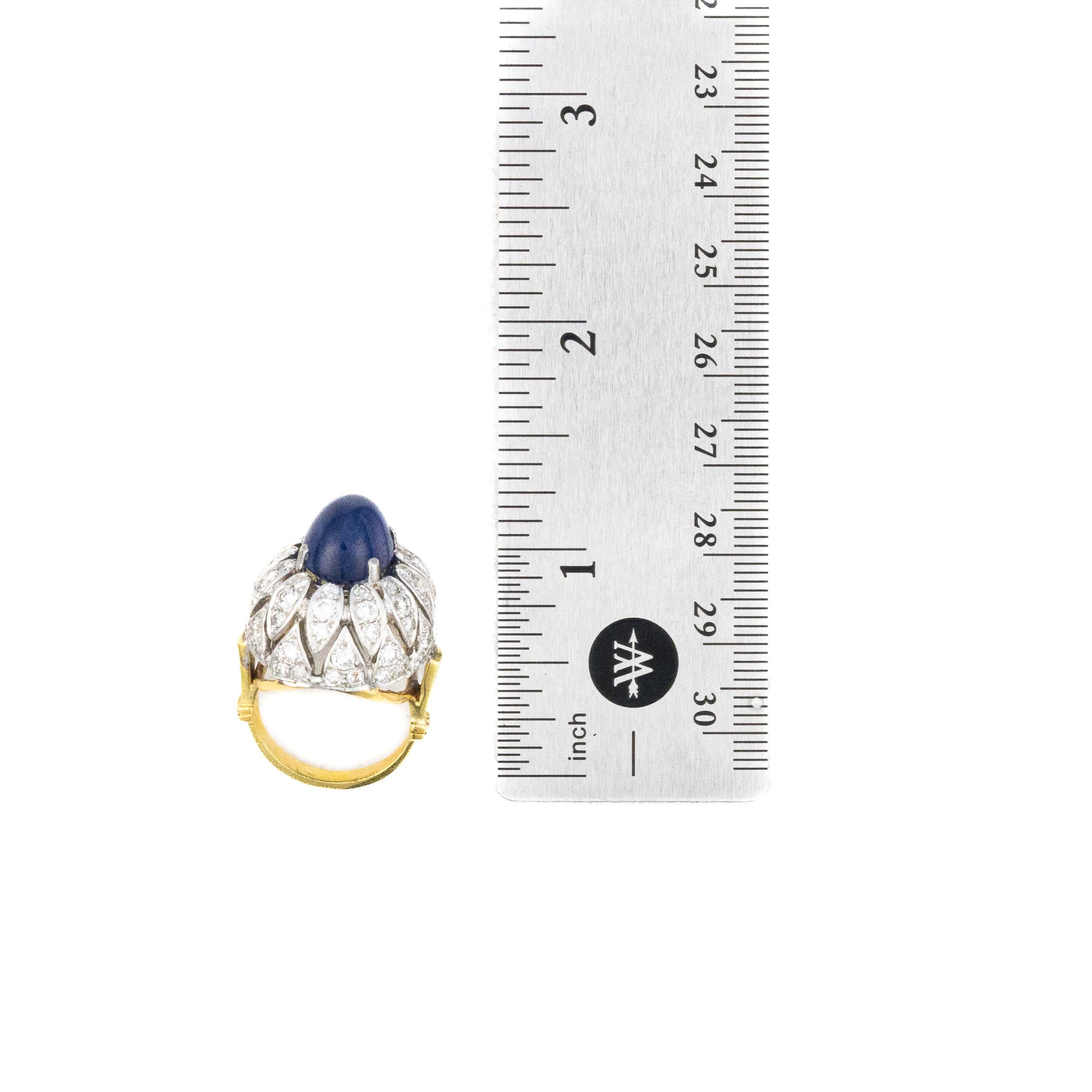 Anello Art Déco con diamante e zaffiro cabochon In condizioni ottime in vendita a New York, NY