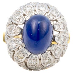 Anello Art Déco con diamante e zaffiro cabochon