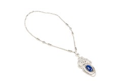 Art Deco Diamond & Cabochon Sapphire Satouir Necklace