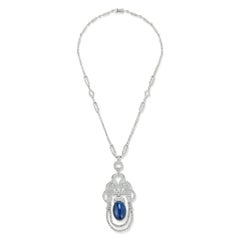 Antique Art Deco Diamond & Cabochon Sapphire Satouir Necklace