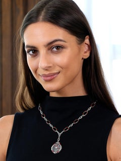 Art Deco Diamond Camphor Glass Enamel 14K Gold Antique Pendant Sartuoir Necklace