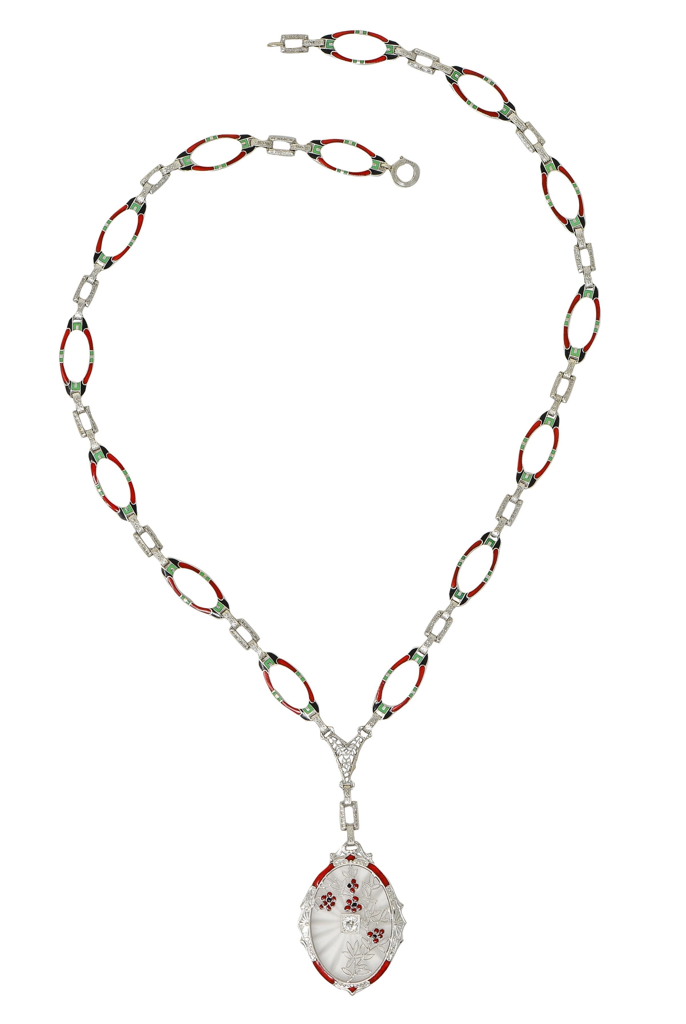 Art Déco Collana Sartuoir in oro 14K con ciondolo antico in oro 14K e diamante di canfora. in vendita