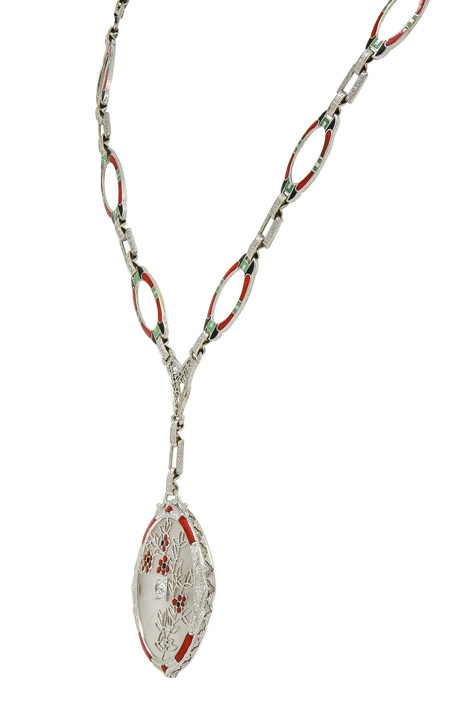 Taglio antico europeo Collana Sartuoir in oro 14K con ciondolo antico in oro 14K e diamante di canfora. in vendita