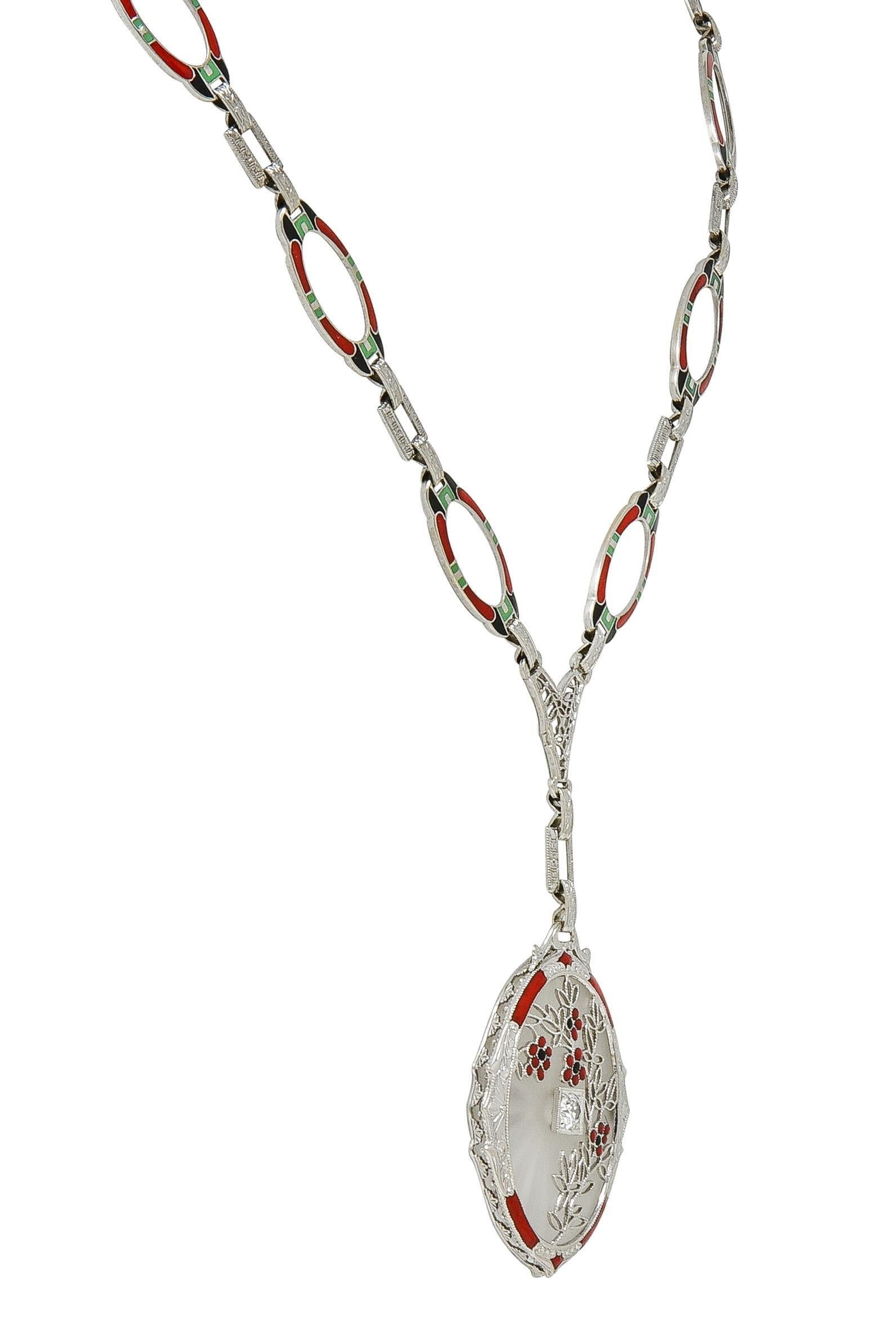 Donna Collana Sartuoir in oro 14K con ciondolo antico in oro 14K e diamante di canfora. in vendita