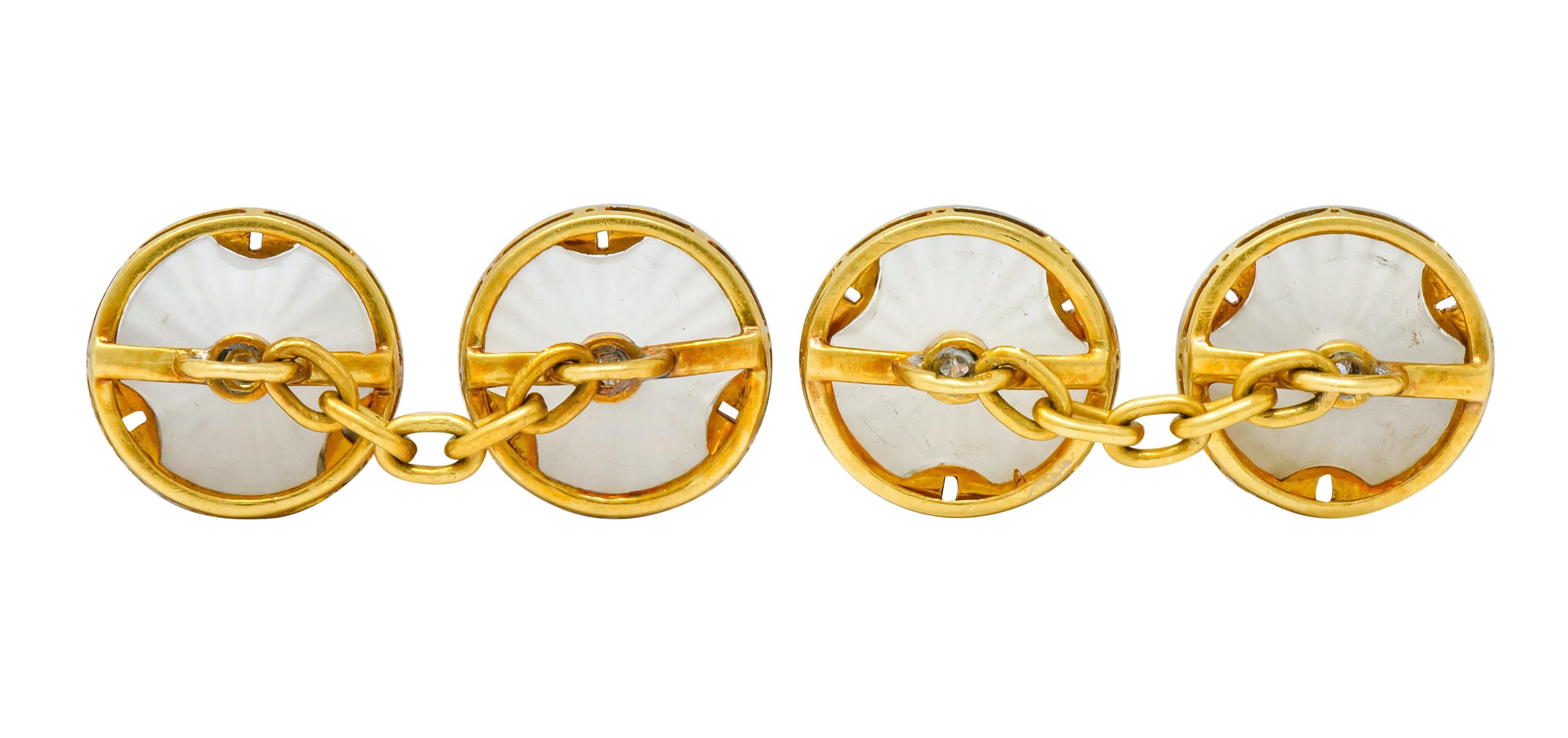 Art Deco Diamond Camphor Glass Platinum-Topped 18 Karat Gold Men's Cufflinks 1