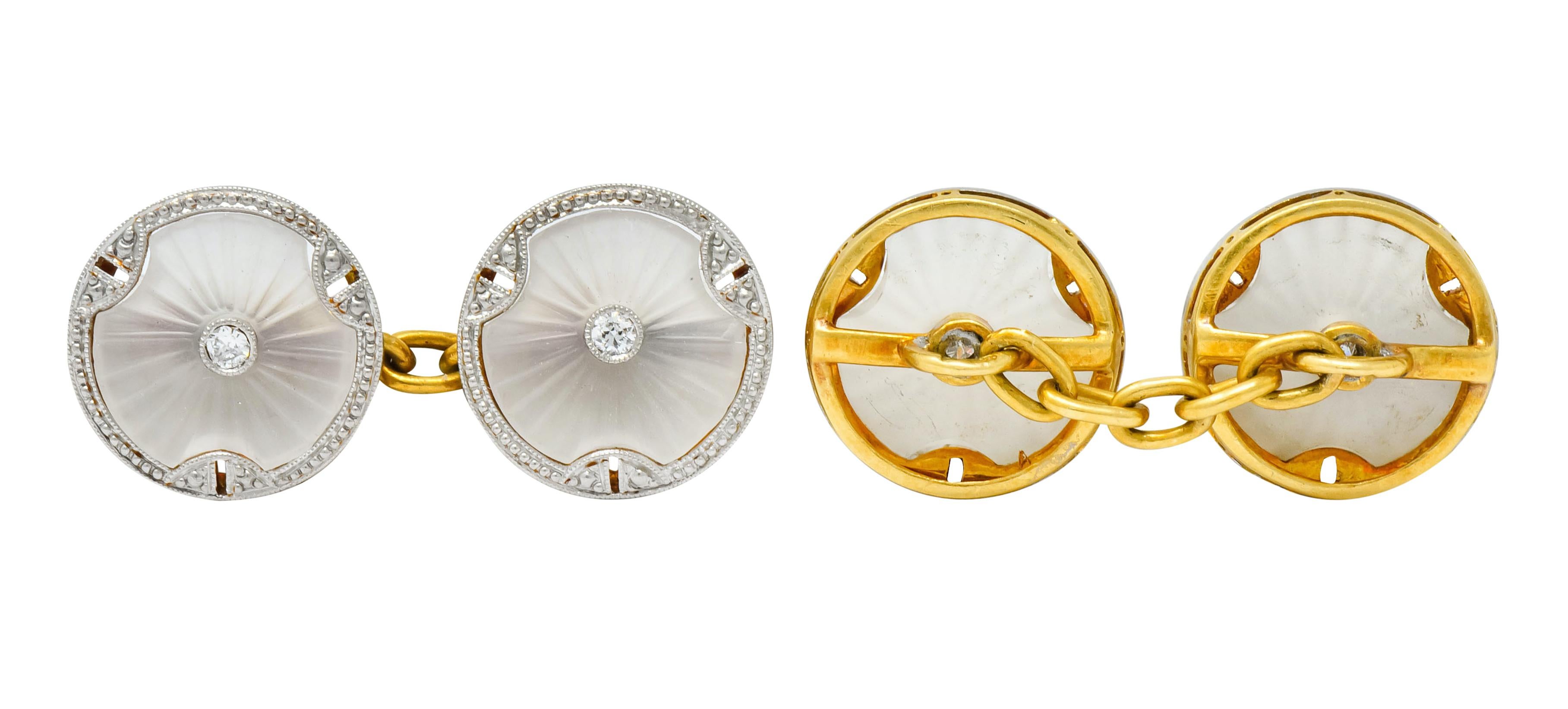 Art Deco Diamond Camphor Glass Platinum-Topped 18 Karat Gold Men's Cufflinks 2