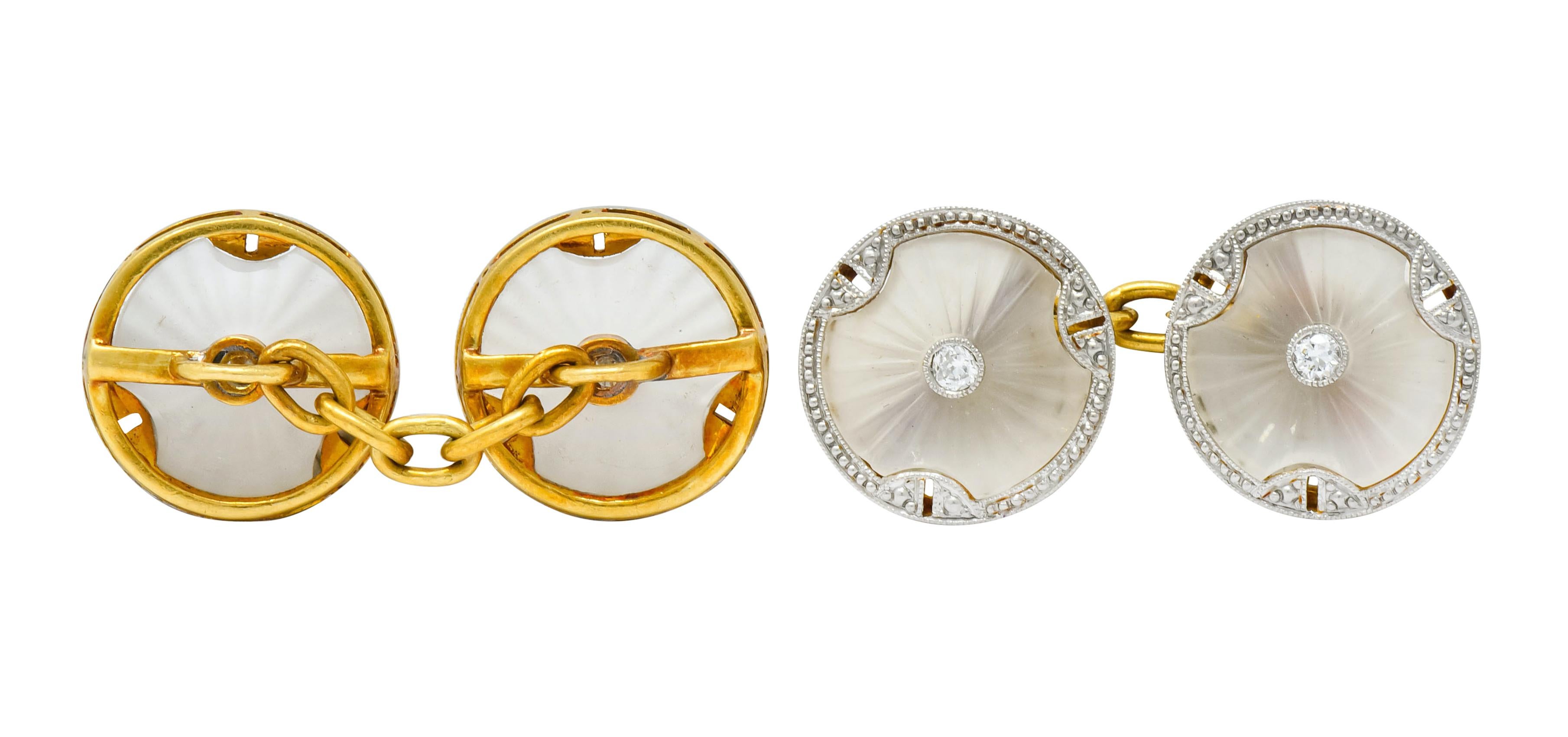 Art Deco Diamond Camphor Glass Platinum-Topped 18 Karat Gold Men's Cufflinks 3
