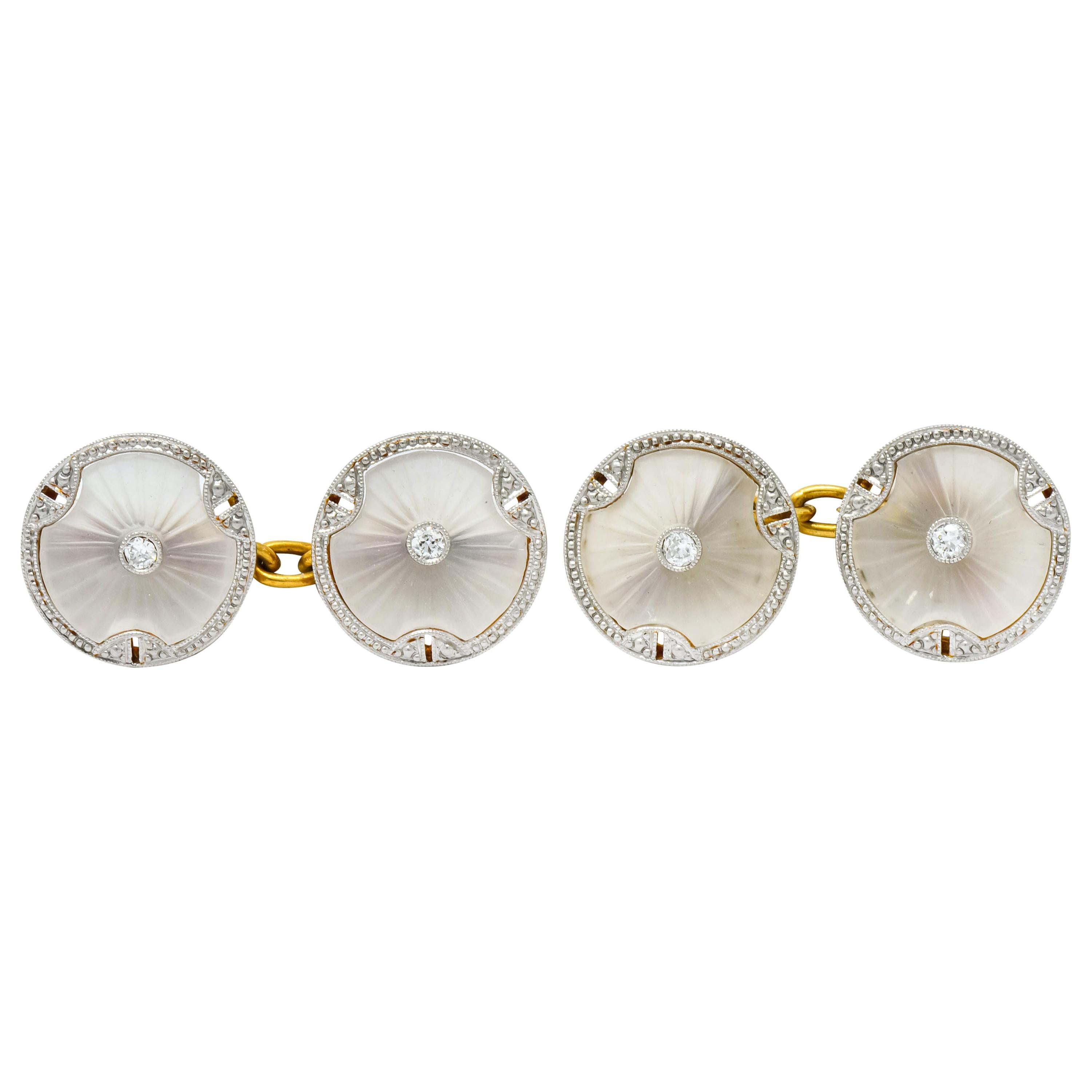 Art Deco Diamond Camphor Glass Platinum-Topped 18 Karat Gold Men's Cufflinks