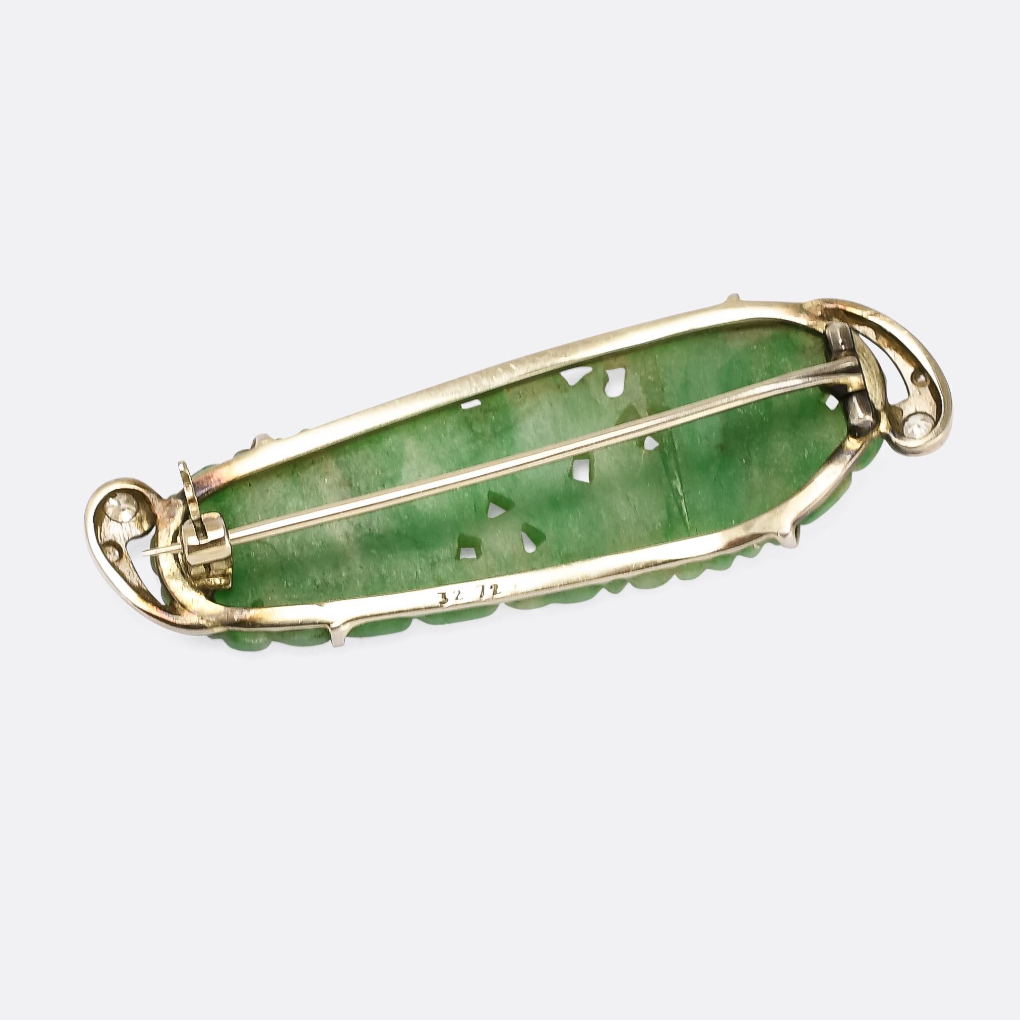 Art Deco Diamond Carved Jade 