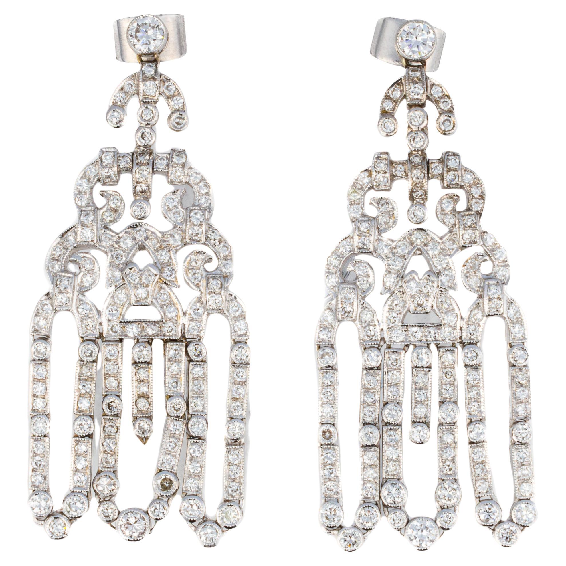 Boucles d'oreilles chandelier Art déco à diamants