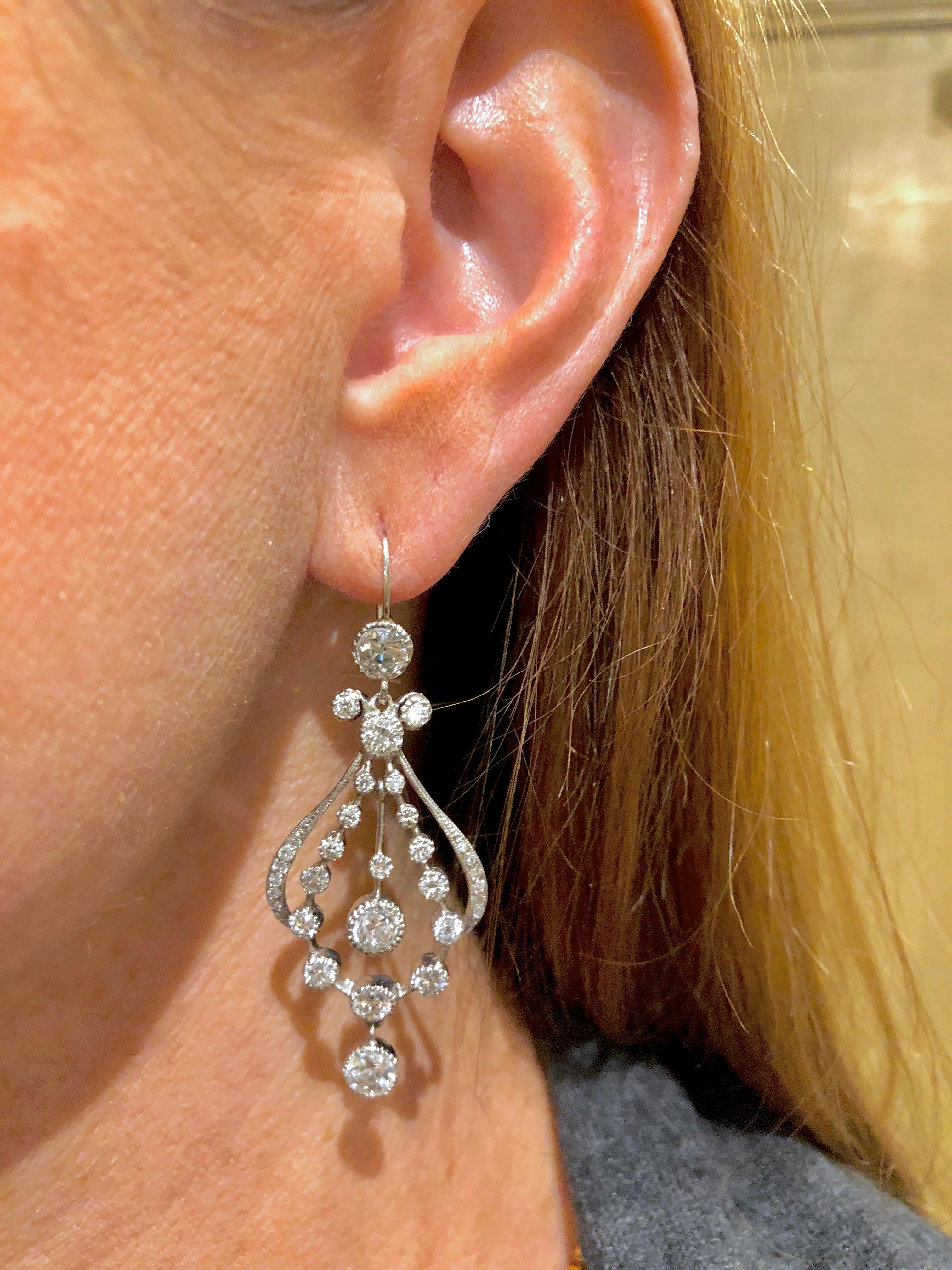 Round Cut Art Deco Diamond Earrings with 7.30cts of Diamonds 