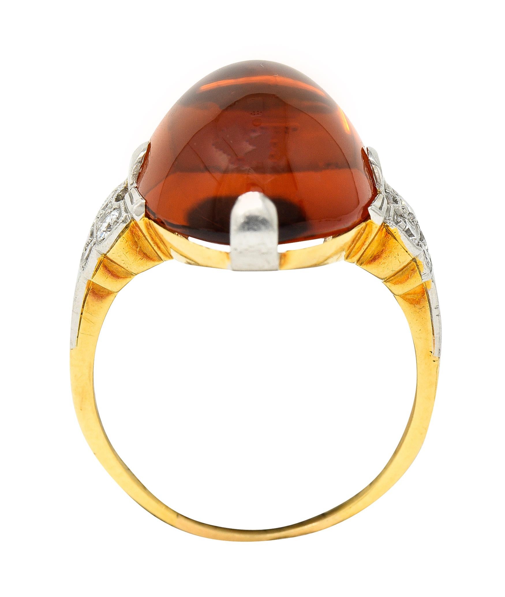 Art Deco Diamant Citrin Platin 14 Karat Gelbgold Edelstein Ring im Angebot 4