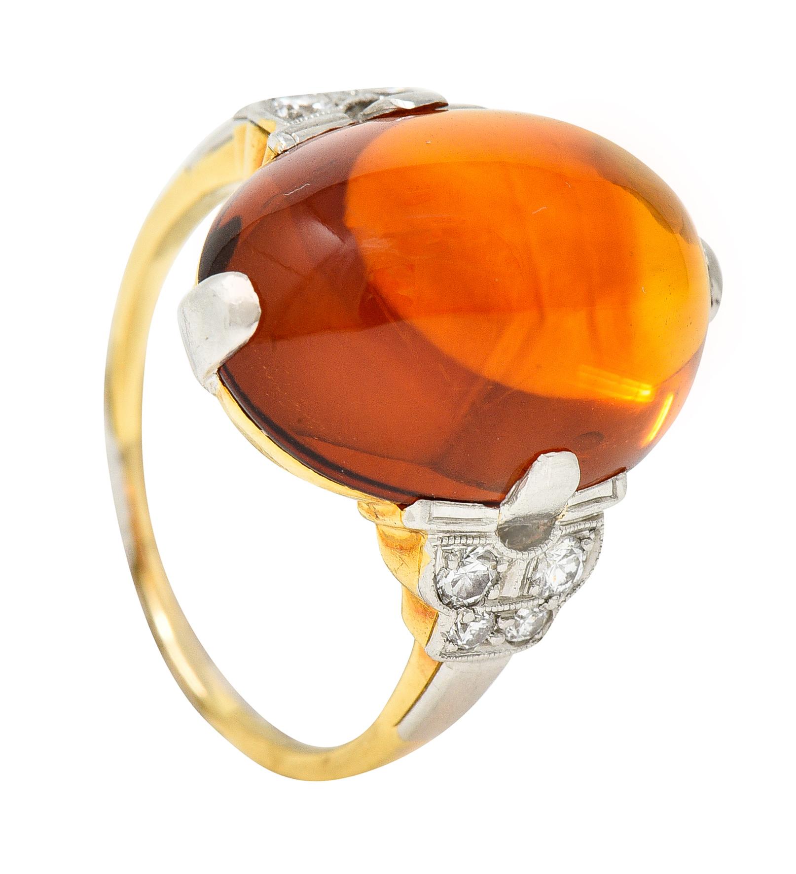 Art Deco Diamant Citrin Platin 14 Karat Gelbgold Edelstein Ring im Angebot 5