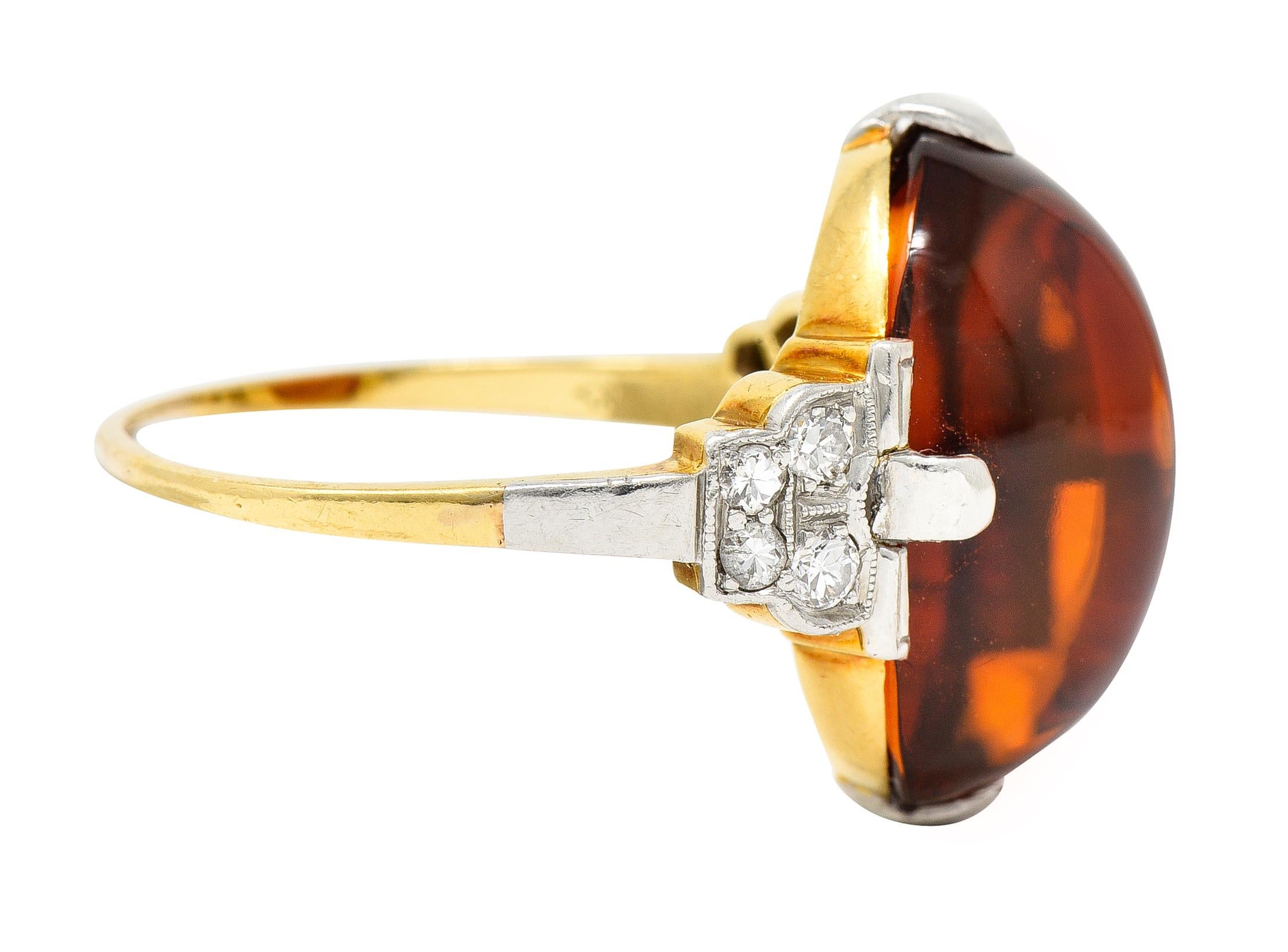 Oval Cut Art Deco Diamond Citrine Platinum 14 Karat Yellow Gold Gemstone Ring For Sale