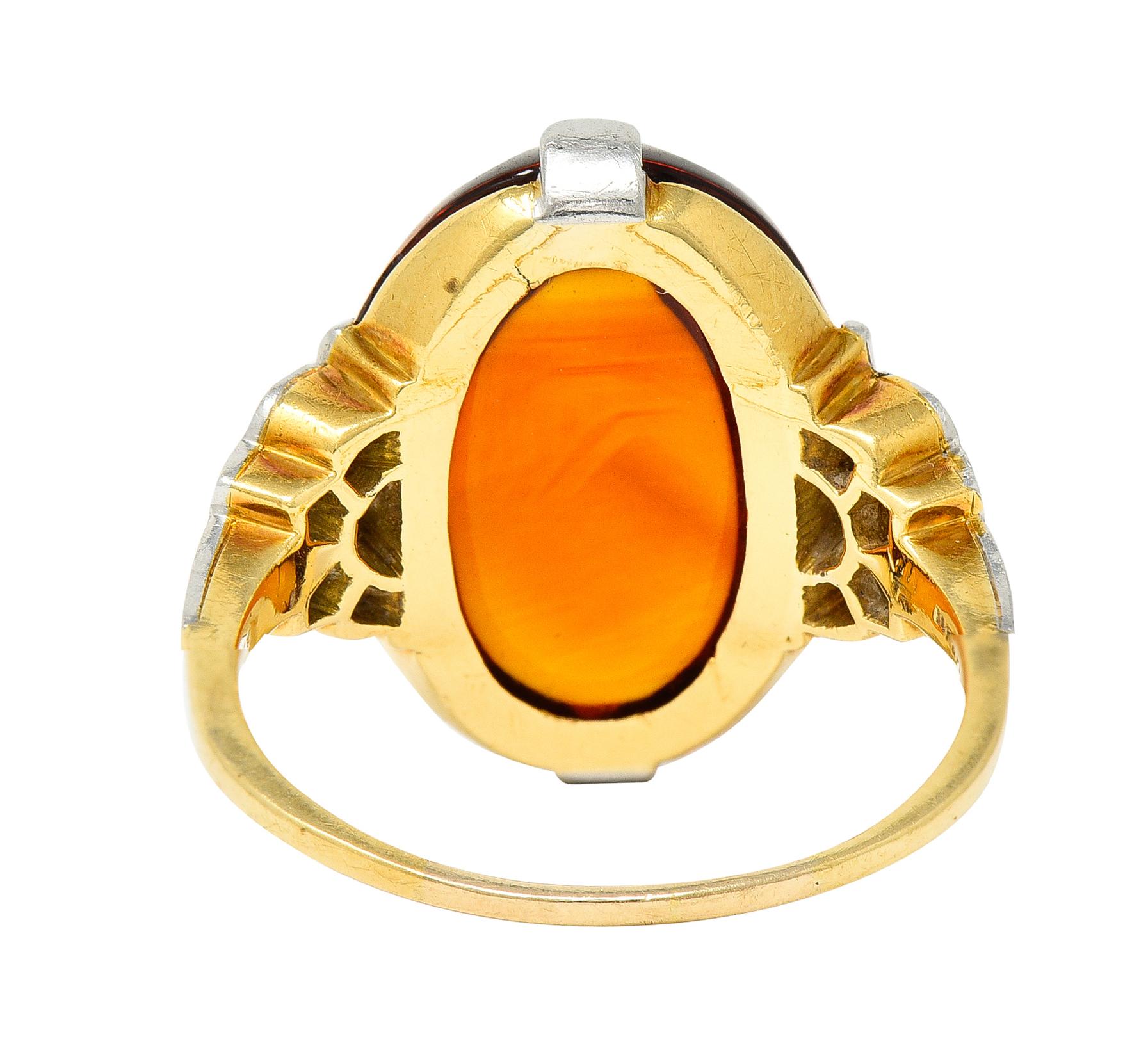 Art Deco Diamant Citrin Platin 14 Karat Gelbgold Edelstein Ring (Ovalschliff) im Angebot