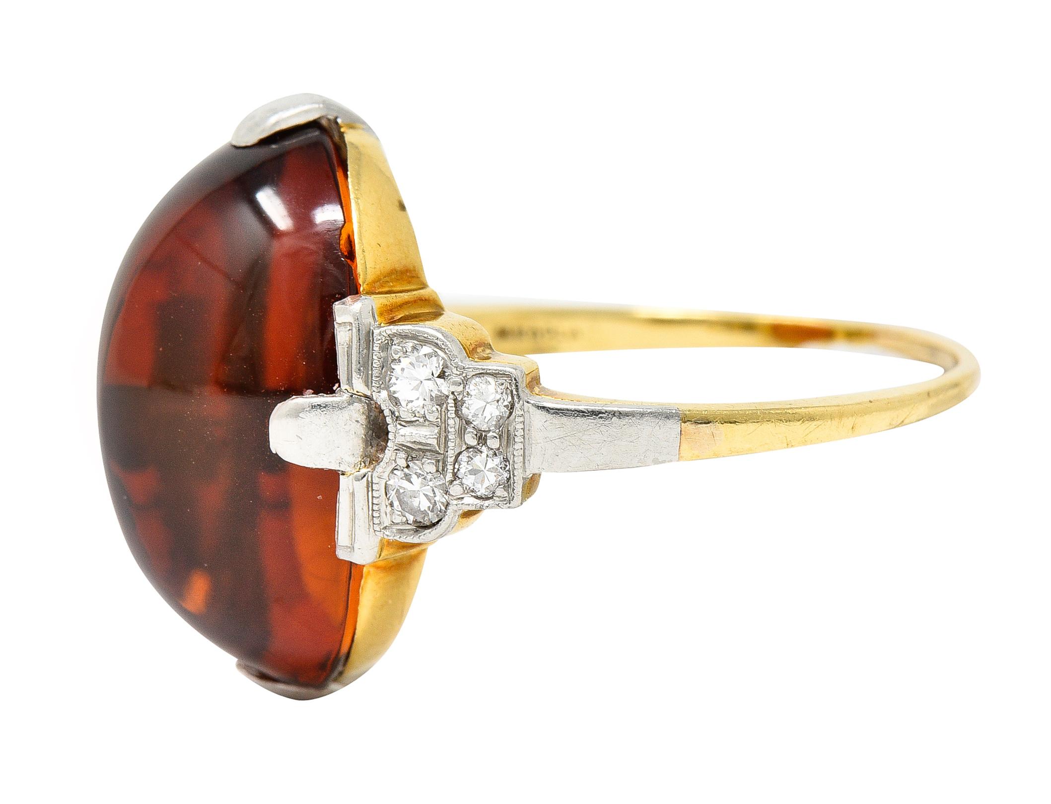 Women's or Men's Art Deco Diamond Citrine Platinum 14 Karat Yellow Gold Gemstone Ring For Sale