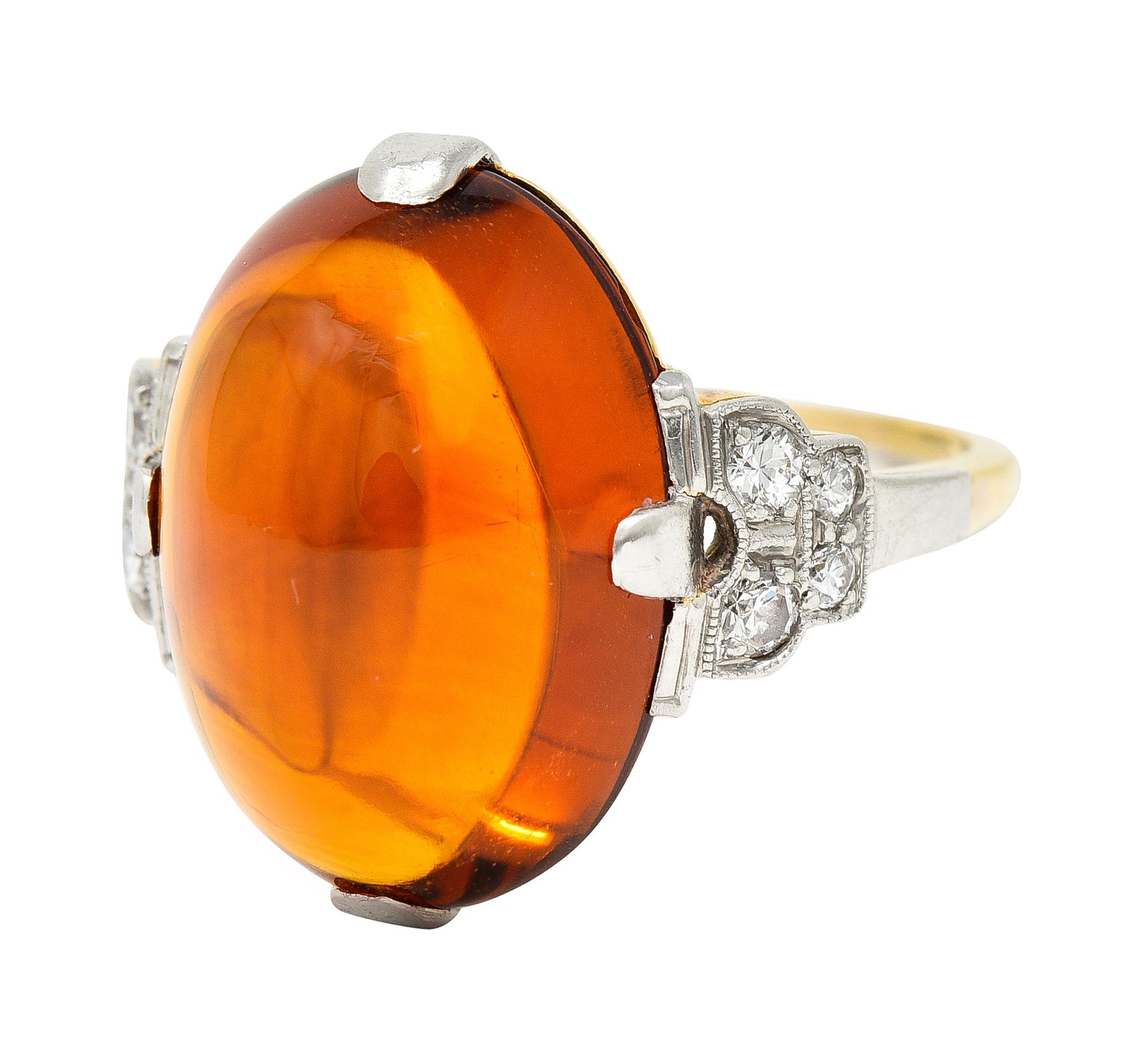 Art Deco Diamond Citrine Platinum 14 Karat Yellow Gold Gemstone Ring For Sale 1