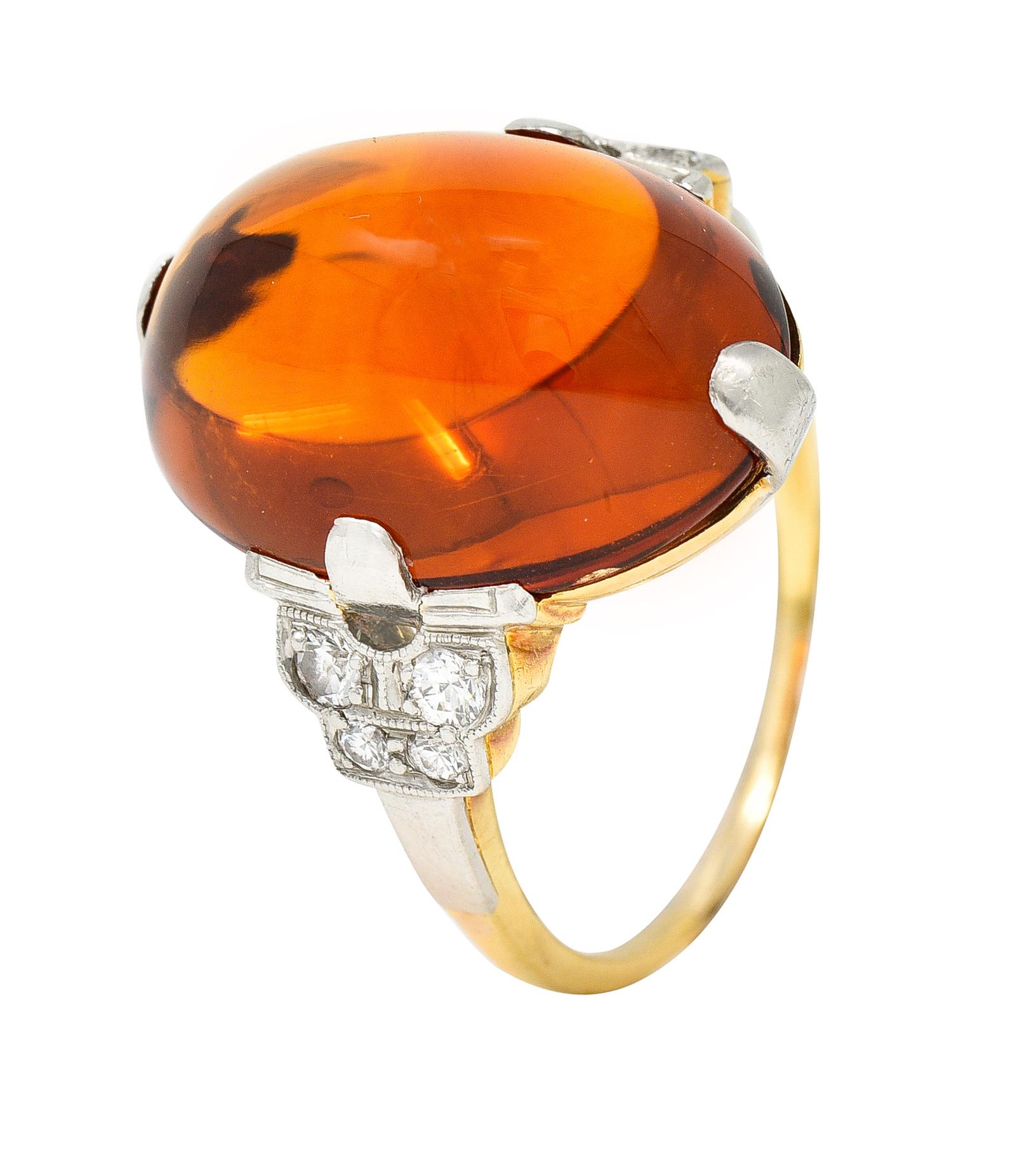 Art Deco Diamant Citrin Platin 14 Karat Gelbgold Edelstein Ring im Angebot 2