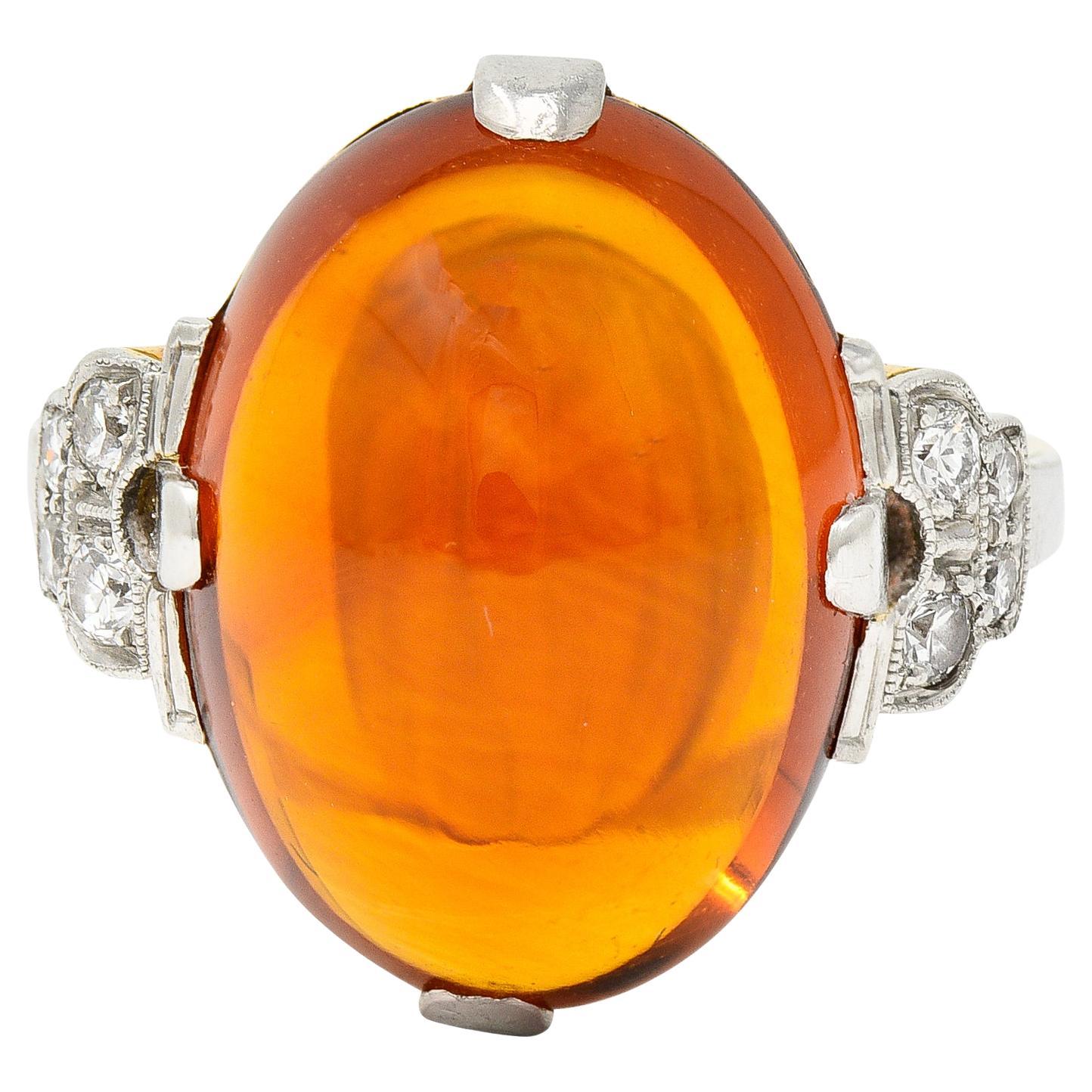 Art Deco Diamond Citrine Platinum 14 Karat Yellow Gold Gemstone Ring