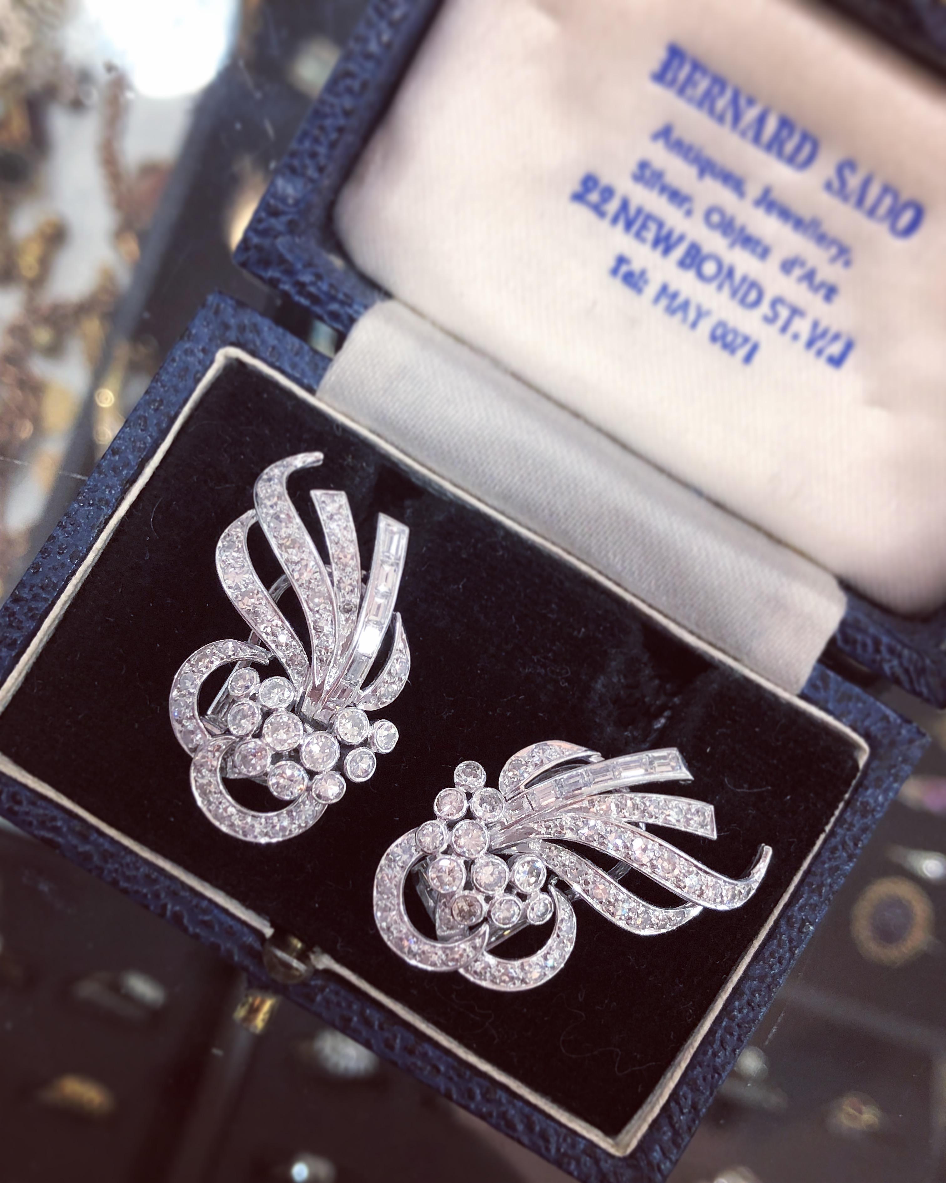 Women's or Men's Art Deco Diamond Cluster Earrings, circa 1920s