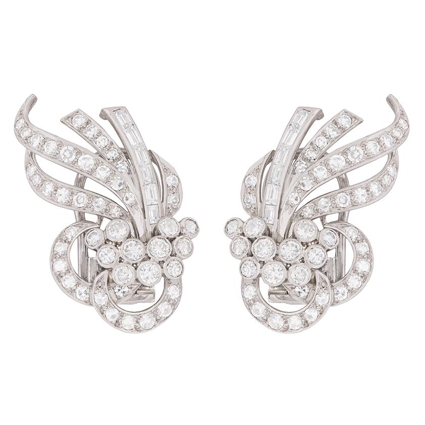 Art Deco Diamond Cluster Earrings, circa 1920s