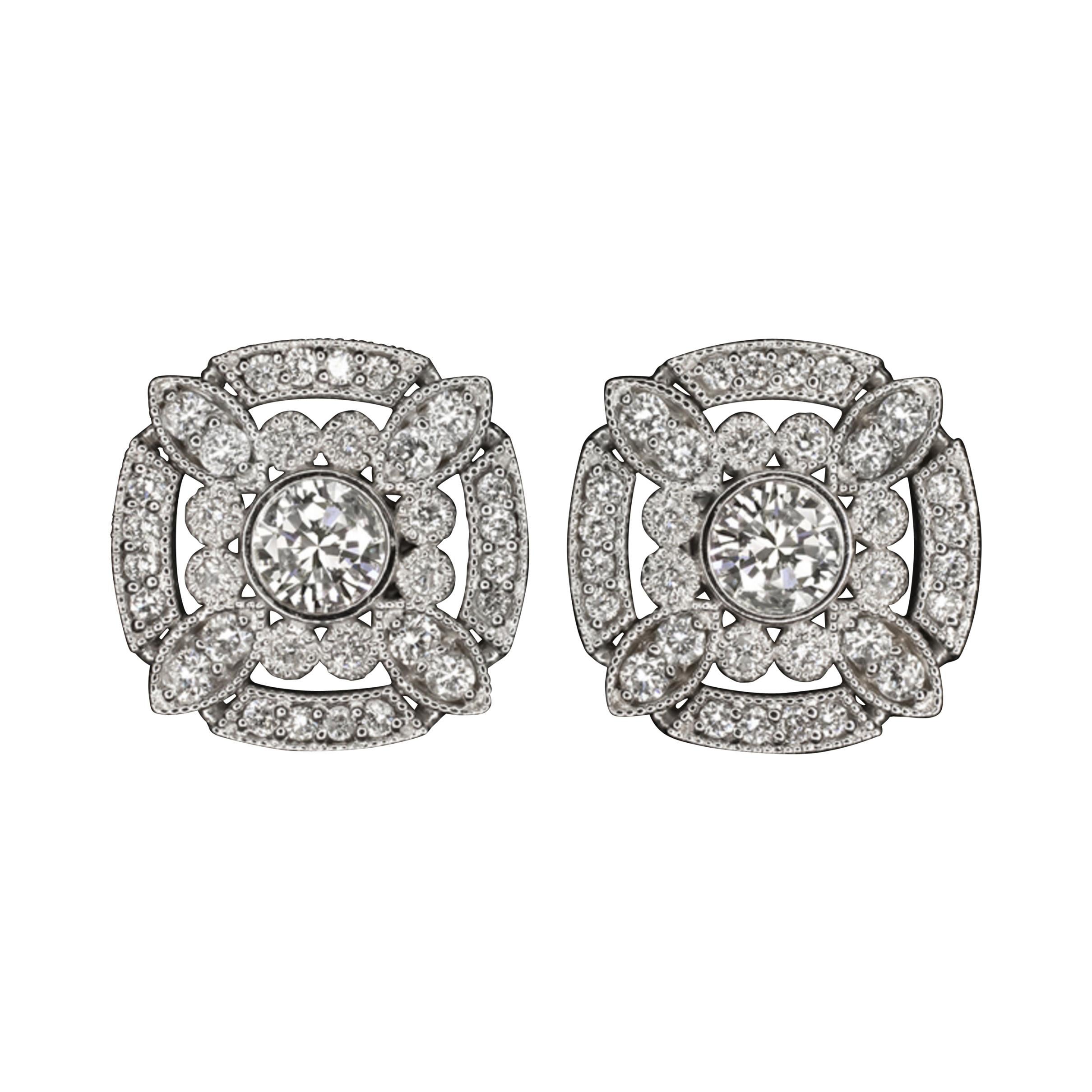 Art Deco Style Diamond Cluster Earrings
