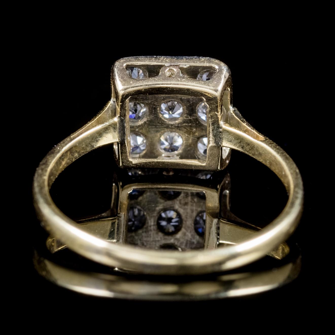 Round Cut Art Deco Diamond Cluster Engagement Ring 18 Carat Gold Platinum, circa 1920