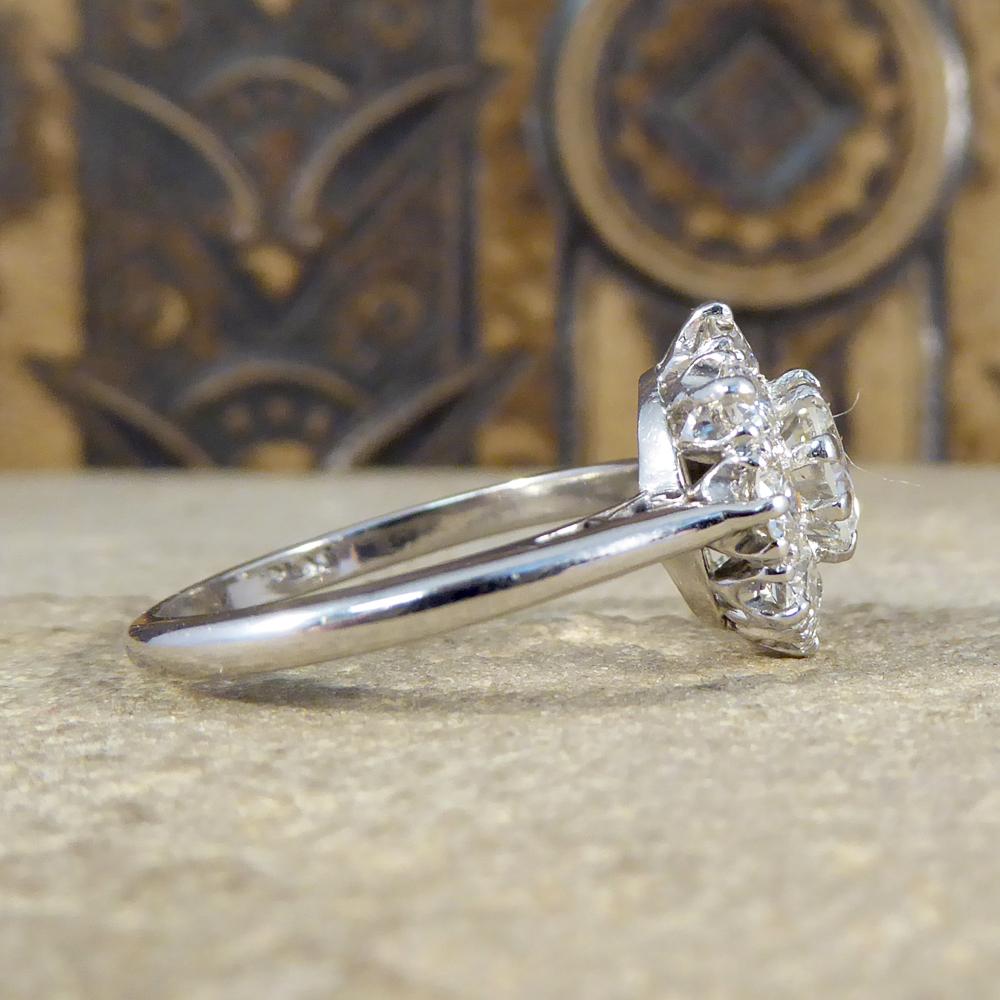 Round Cut Art Deco Diamond Cluster Engagement Ring in Platinum
