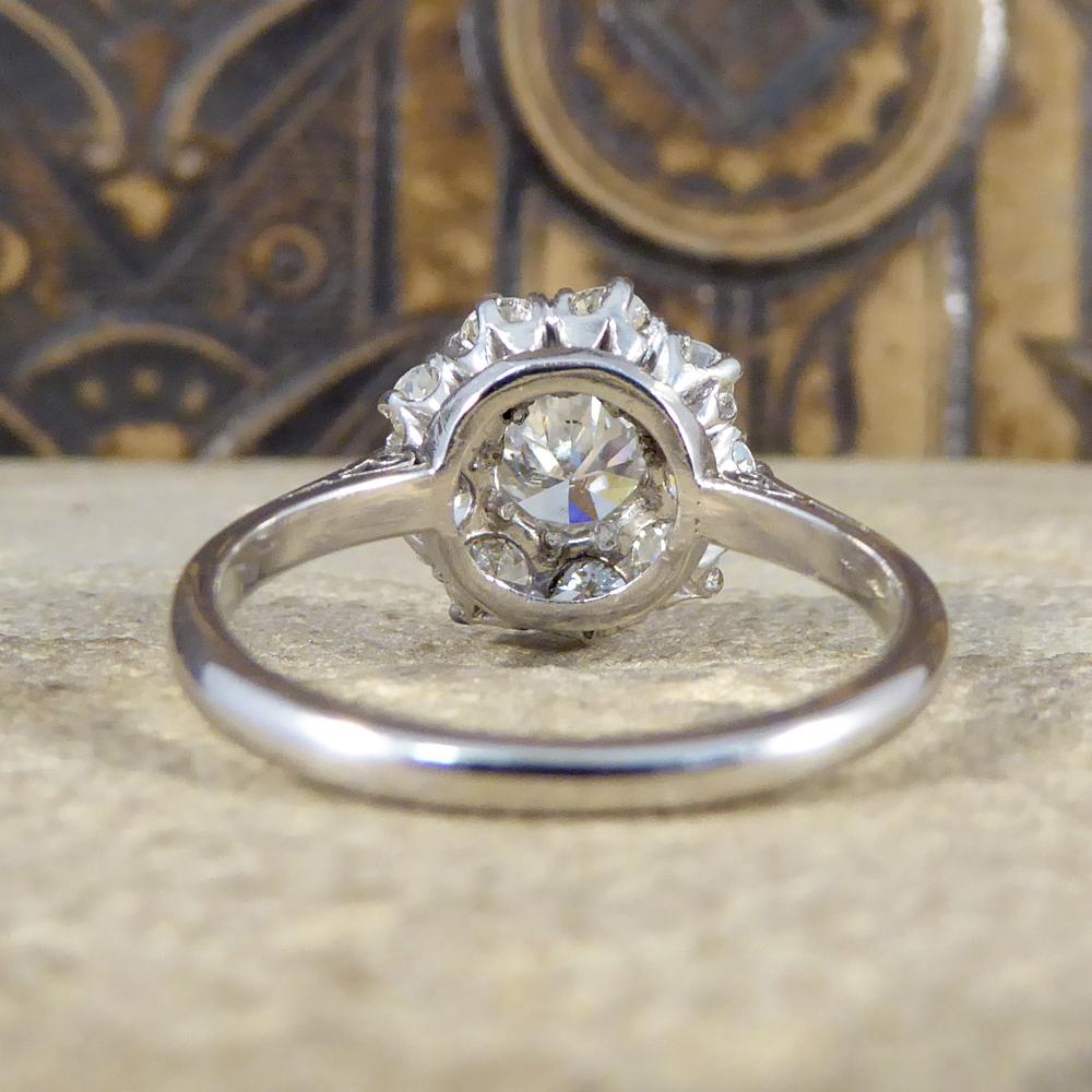 Art Deco Diamond Cluster Engagement Ring in Platinum In Good Condition In Yorkshire, West Yorkshire