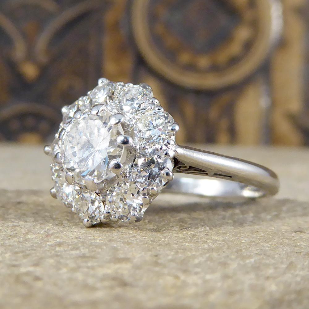 Women's or Men's Art Deco Diamond Cluster Engagement Ring in Platinum