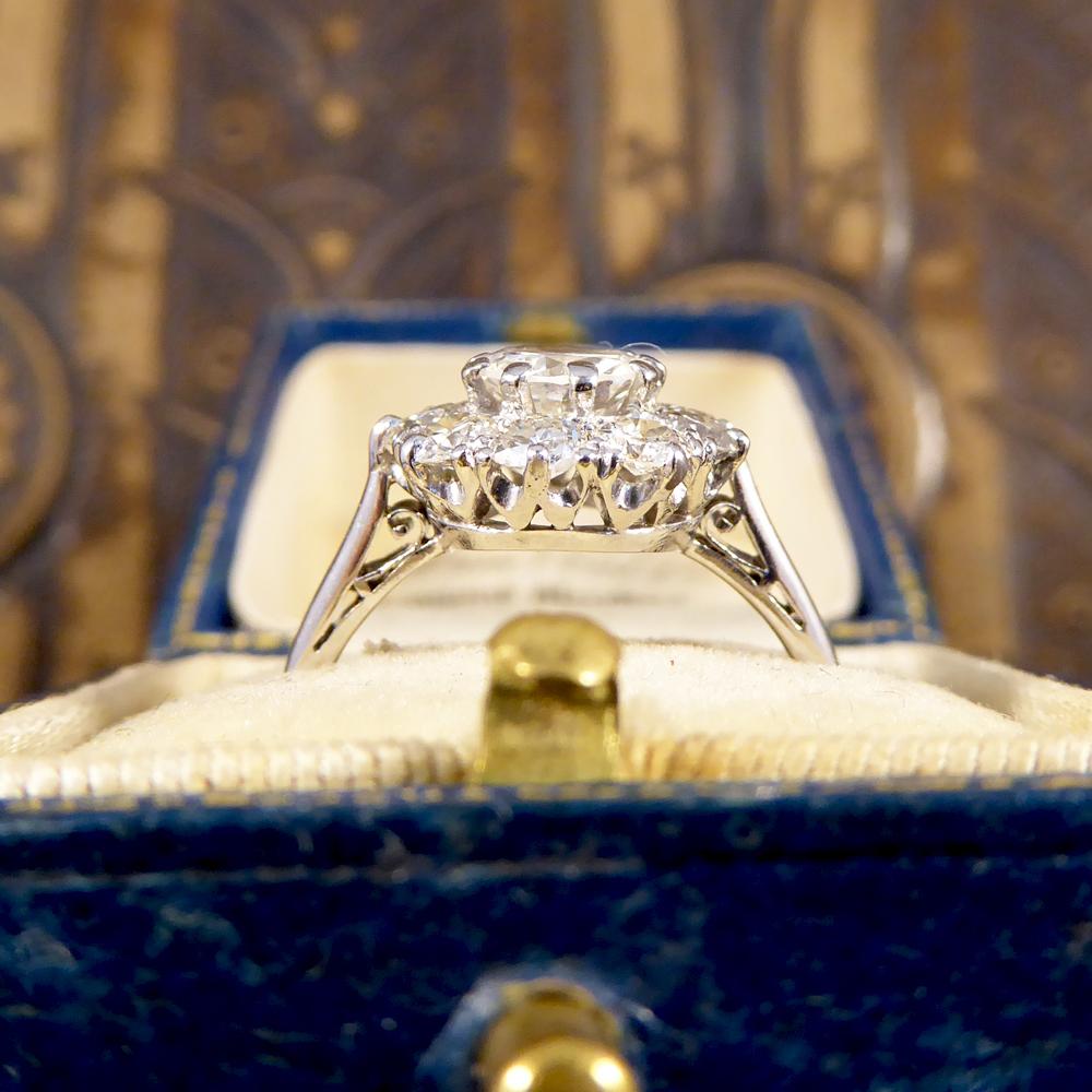 Art Deco Diamond Cluster Engagement Ring in Platinum 2
