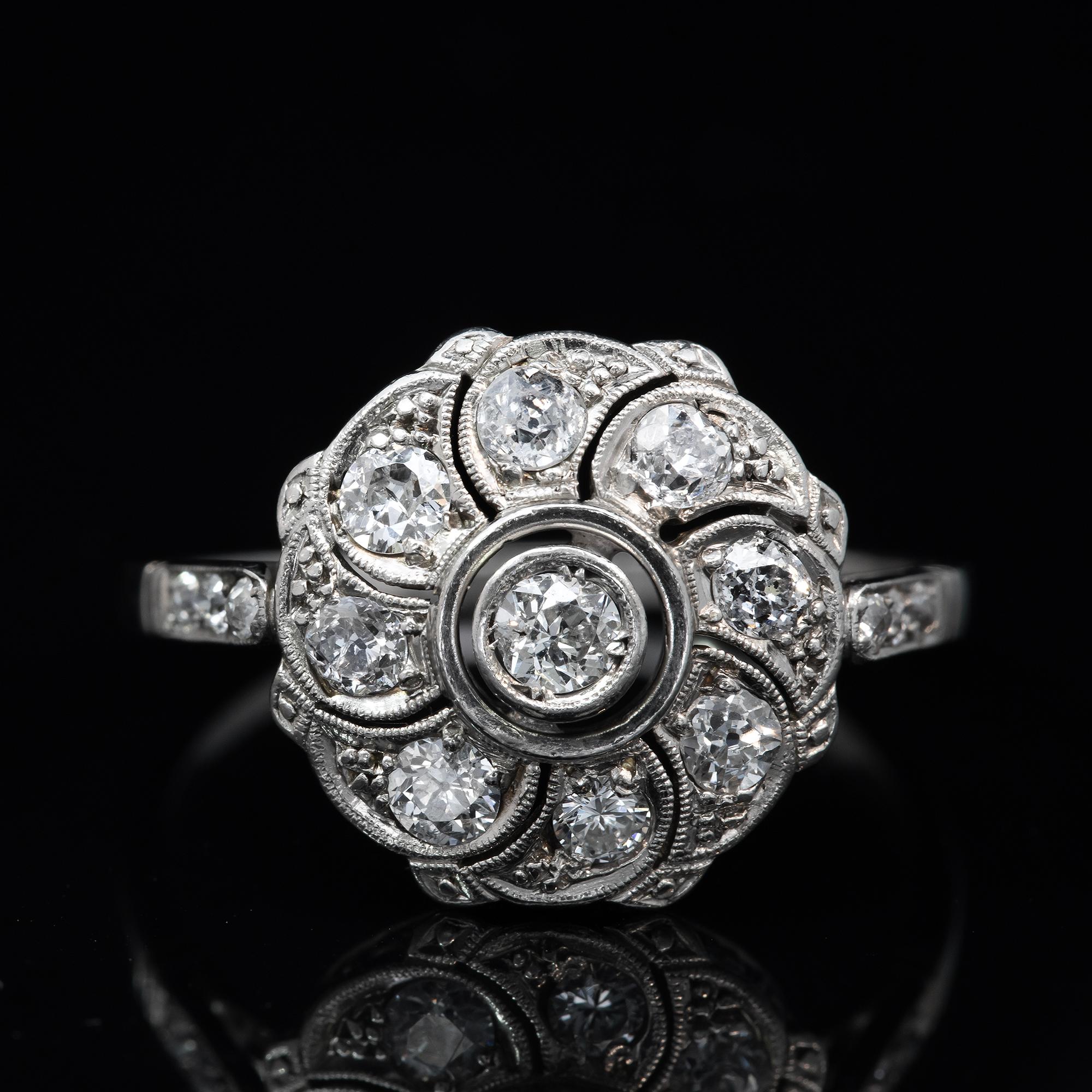 Art Deco Art DEco Diamond Cluster Ring Circa 1930 For Sale