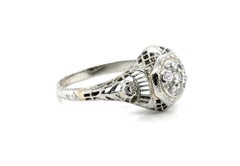 Art Deco Diamond Cocktail Cluster Ring .20ct Original 1920's 18K White Gold