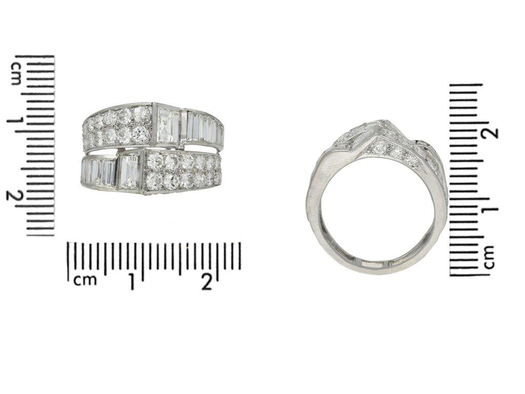 Baguette Cut Art Deco Diamond Cocktail Ring, circa 1930 For Sale