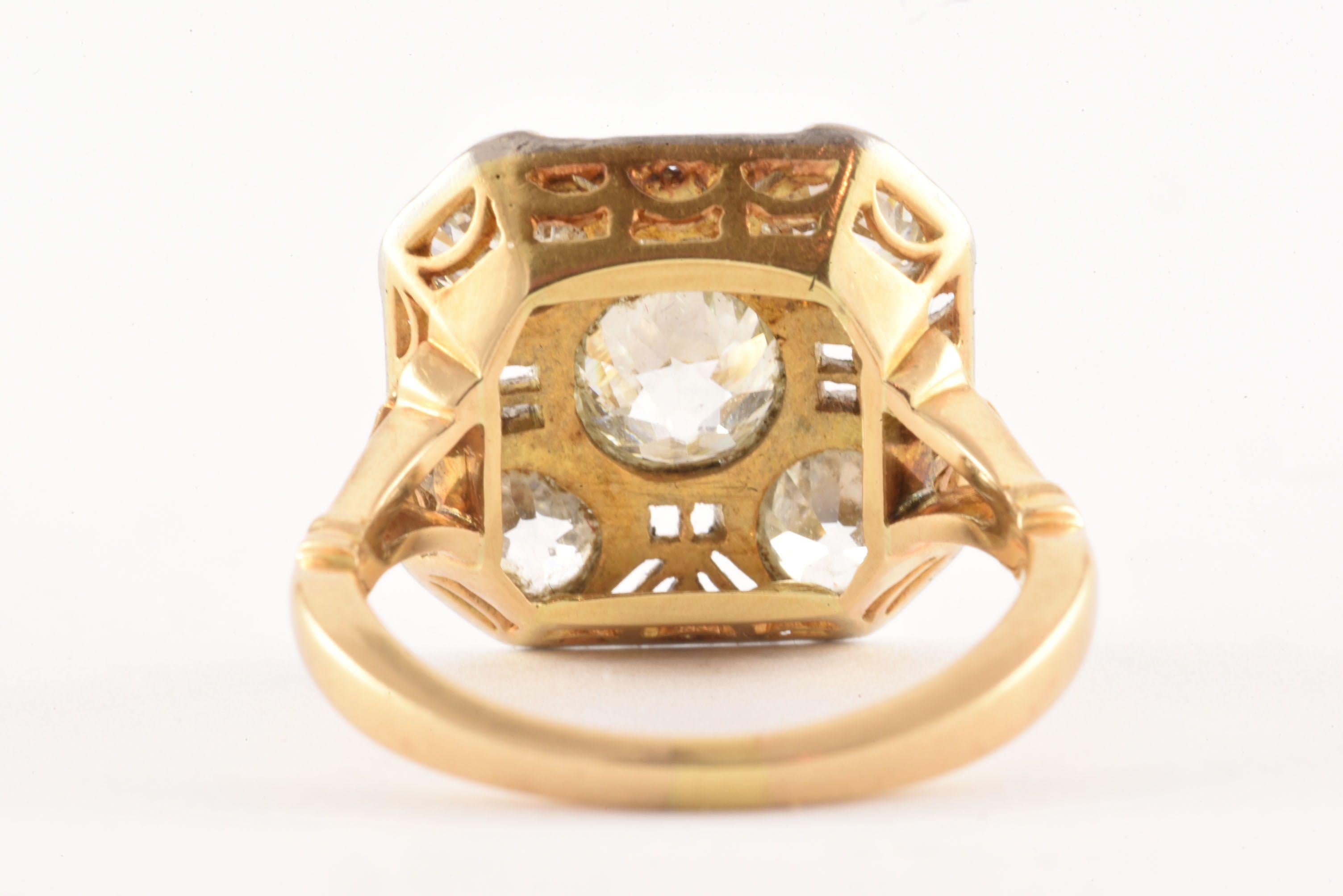 Mixed Cut  Art Deco Diamond Cocktail Ring For Sale