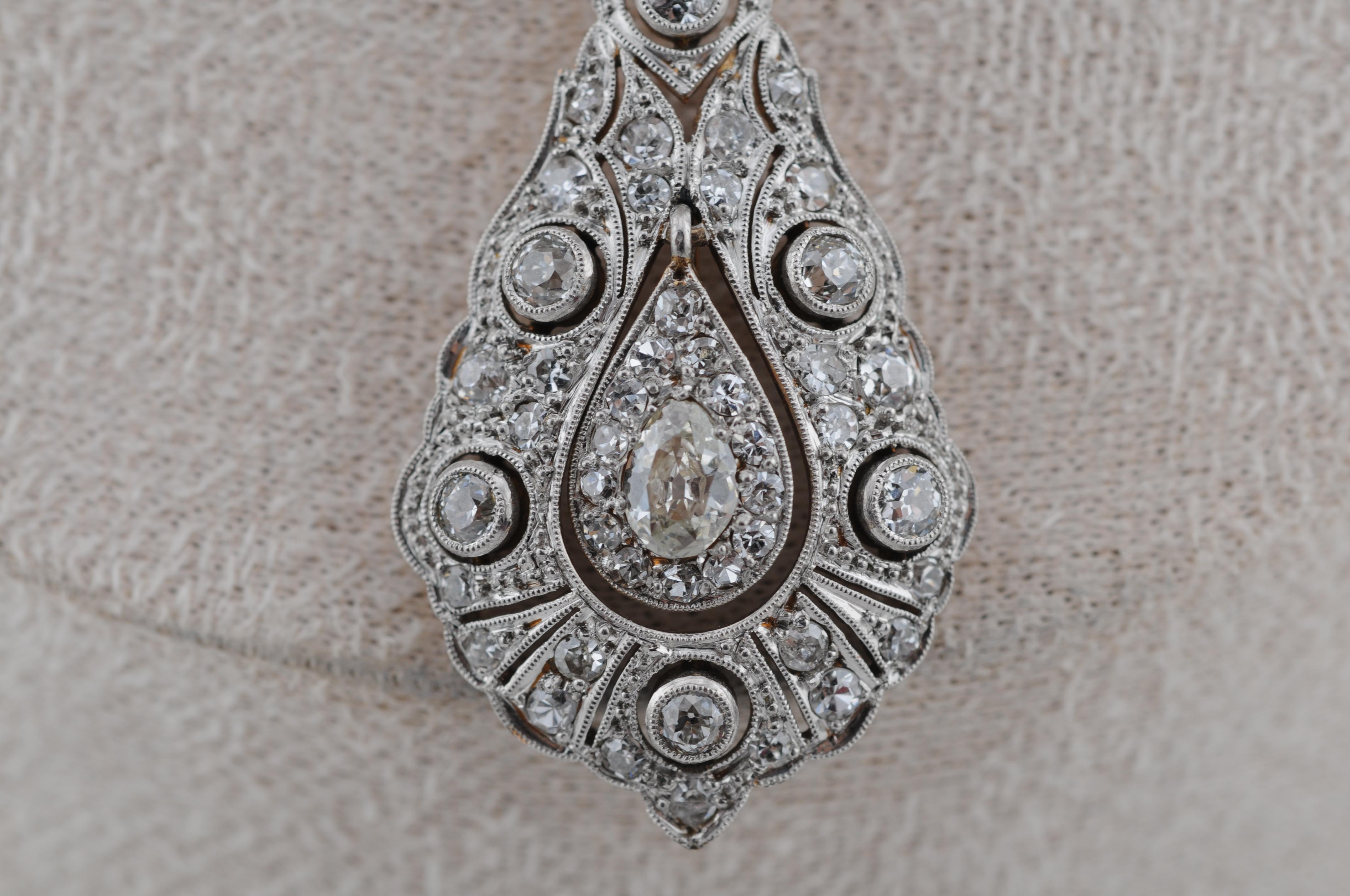 Collier à diamants Art déco  3 ct Total, or 14K en vente 4