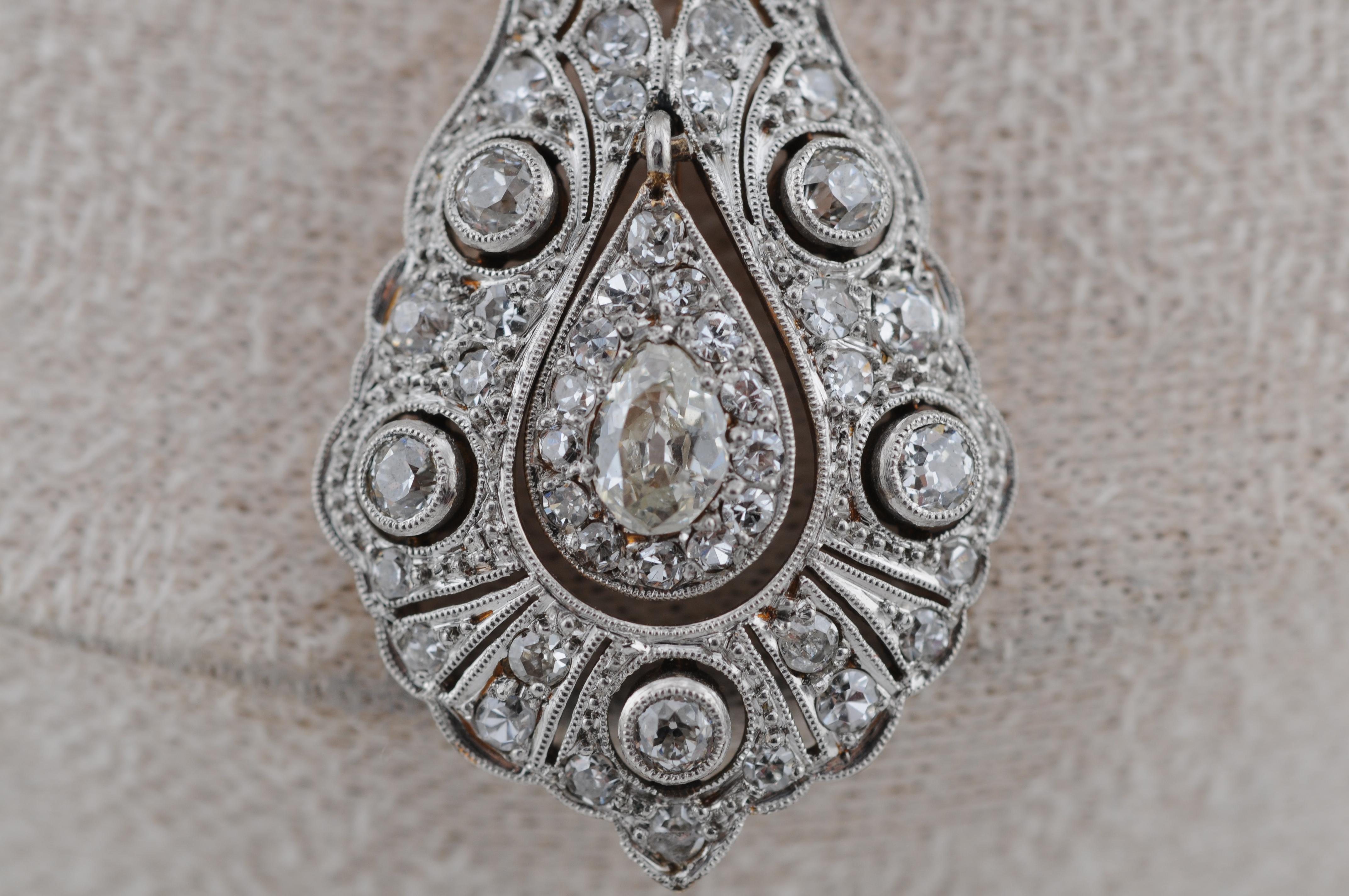 Collier à diamants Art déco  3 ct Total, or 14K en vente 5