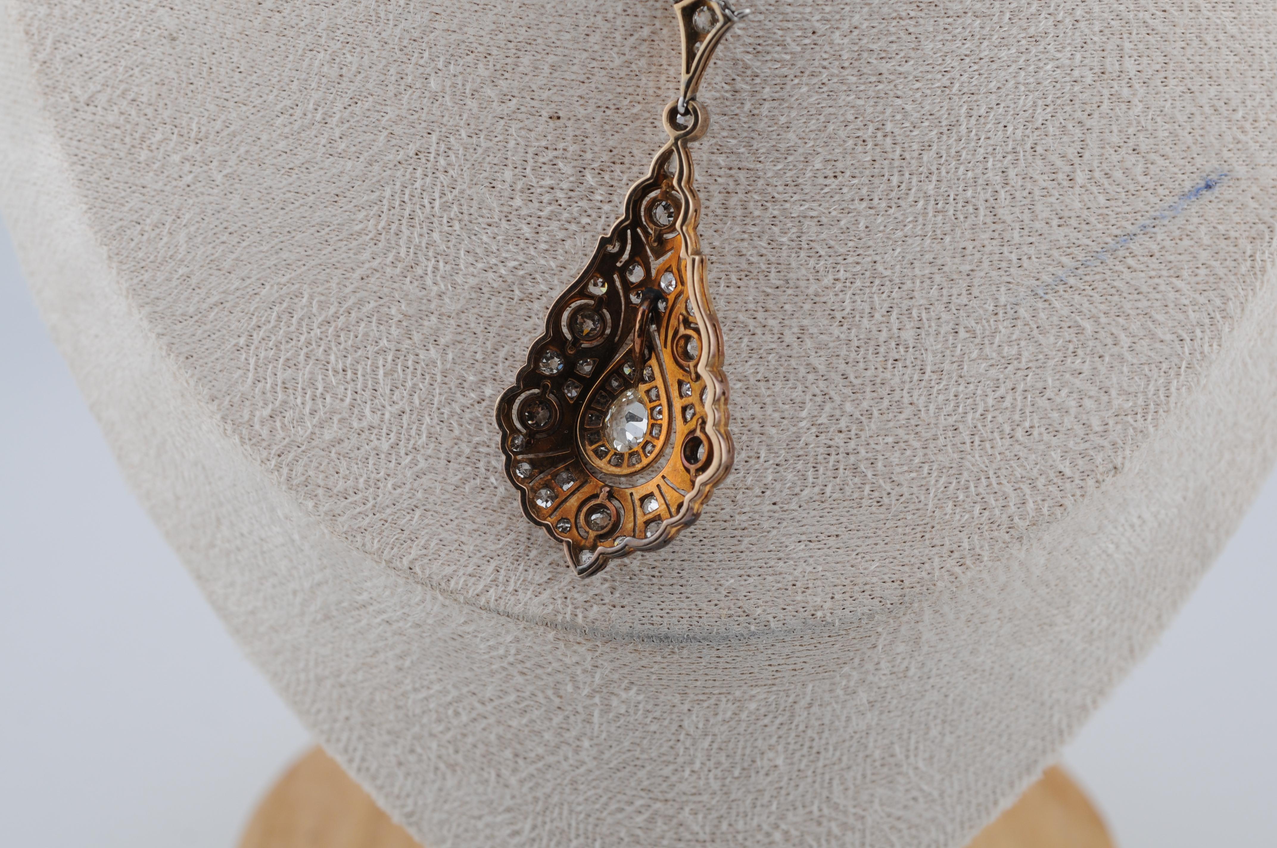 Collier à diamants Art déco  3 ct Total, or 14K en vente 6