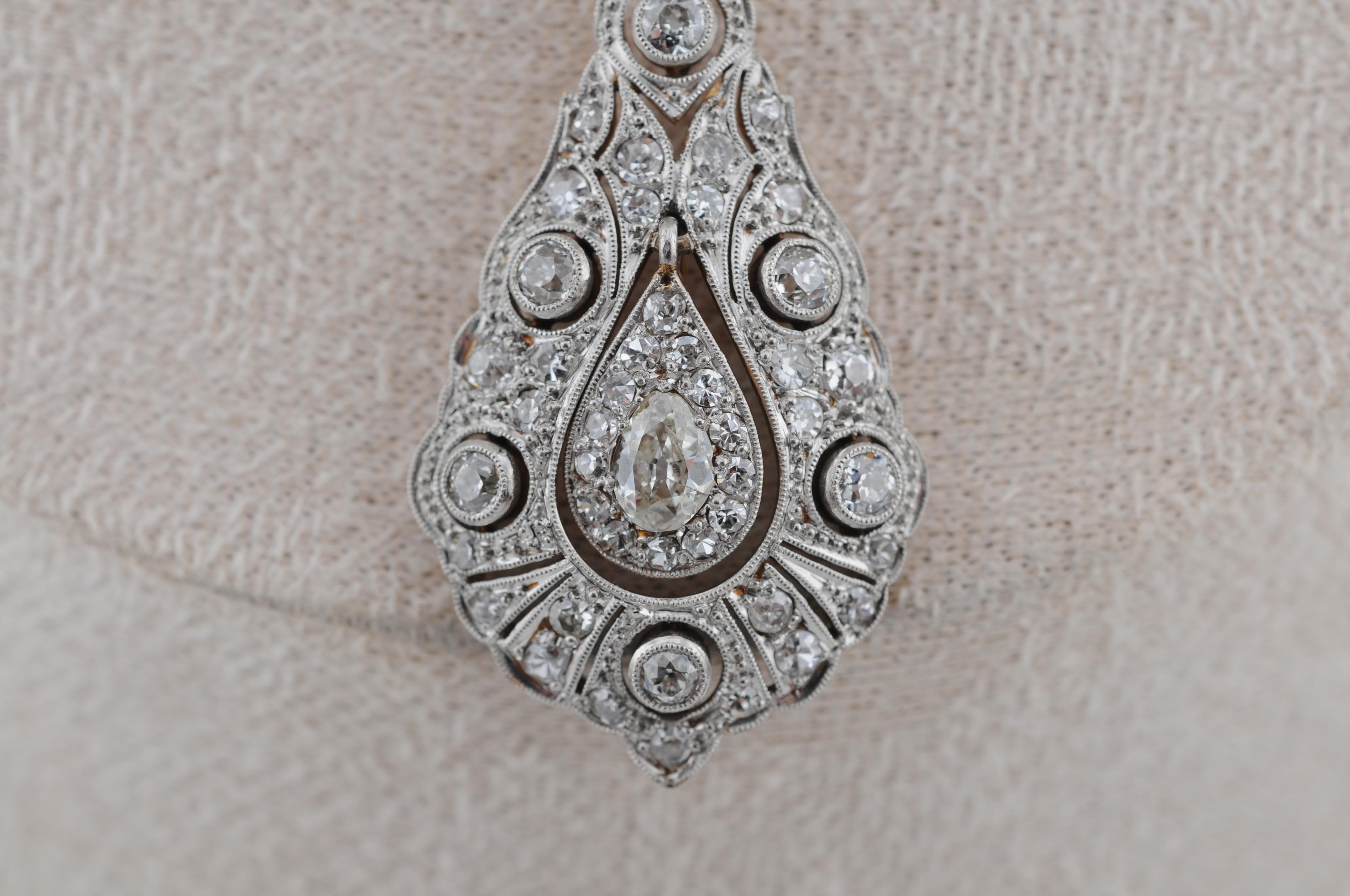 Collier à diamants Art déco  3 ct Total, or 14K Unisexe en vente