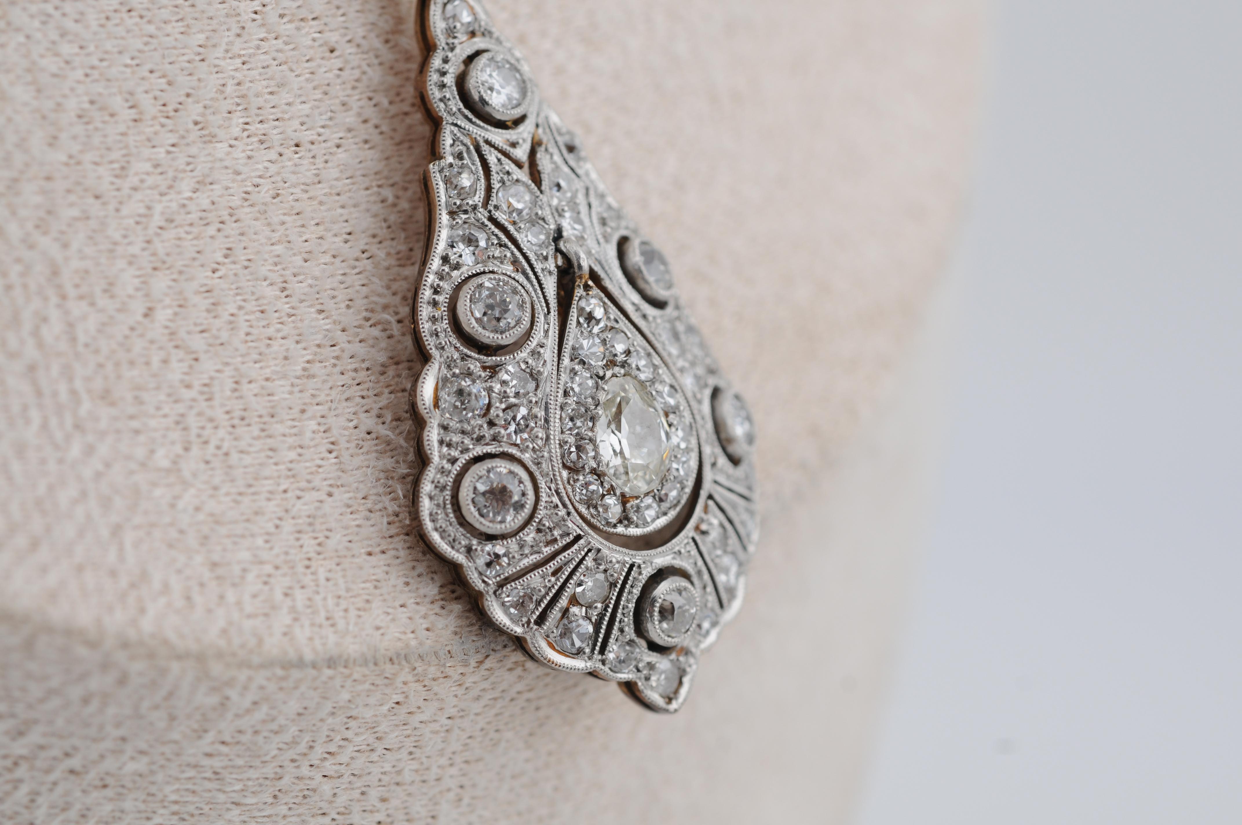 Collier à diamants Art déco  3 ct Total, or 14K en vente 1