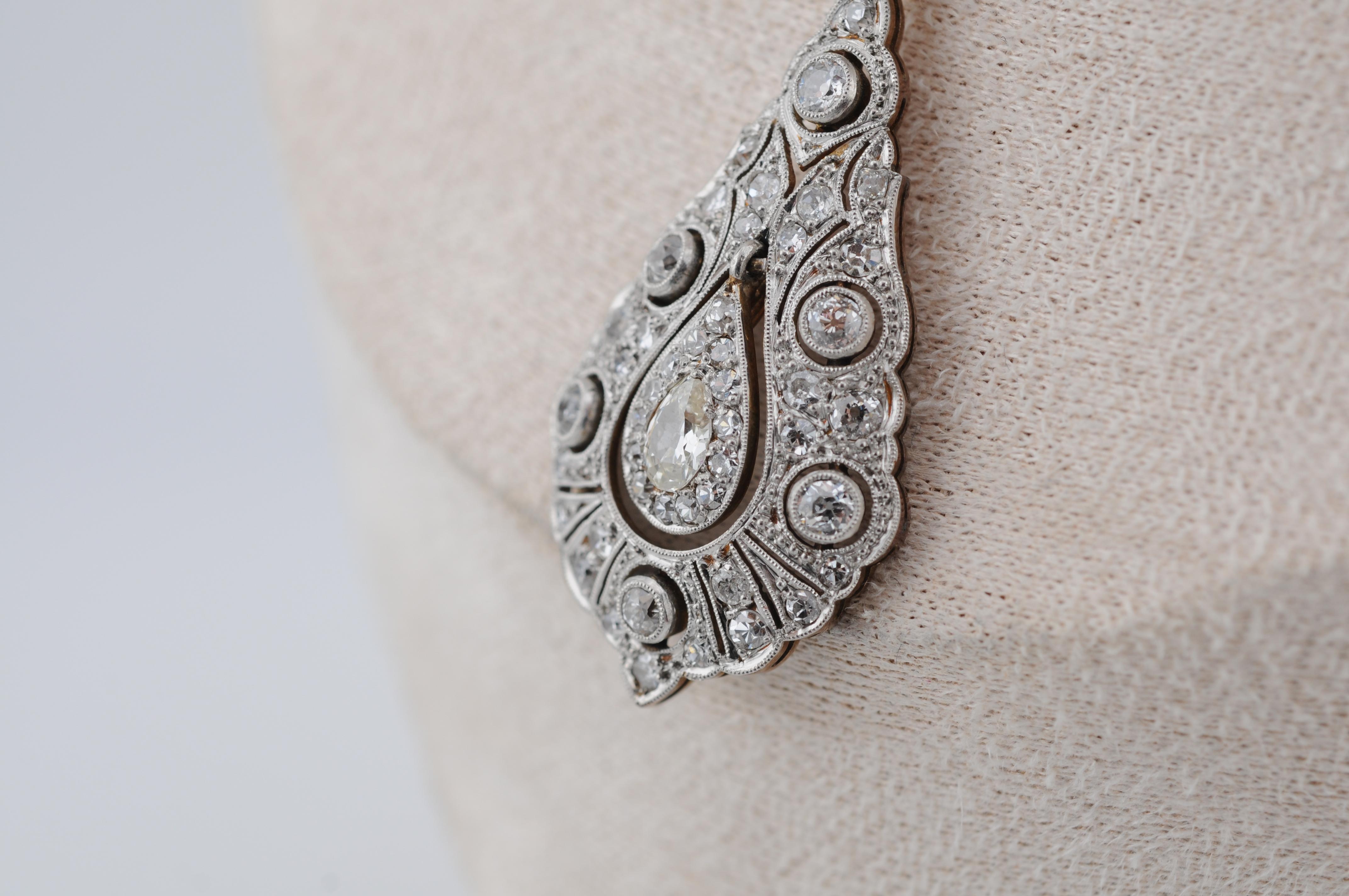 Collier à diamants Art déco  3 ct Total, or 14K en vente 2