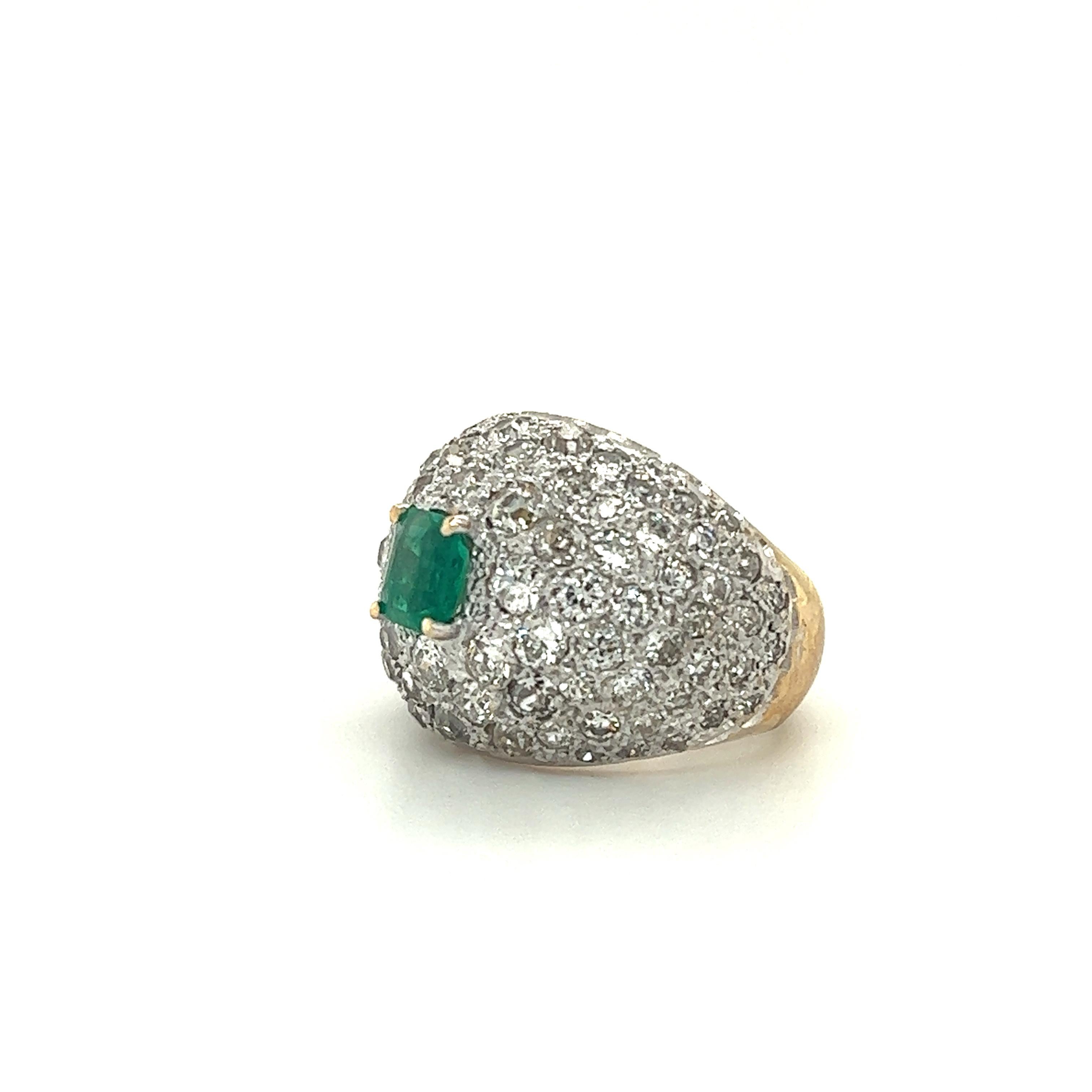 Art Deco Diamond & Colombian Emerald Dome Ring in Platinum & Gold For Sale 2