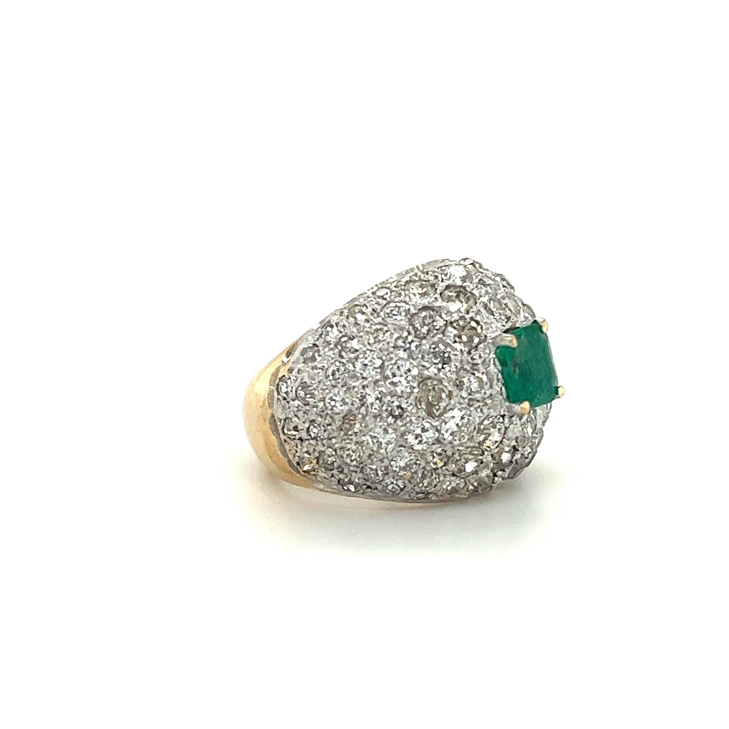 Art Deco Diamond & Colombian Emerald Dome Ring in Platinum & Gold For Sale 4