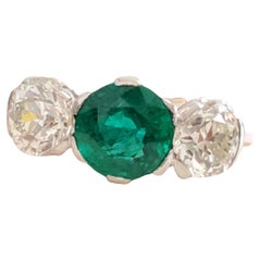Art Deco Diamond Colombian Emerald Platinum Ring 6.08tcw old Euro VS Diamonds