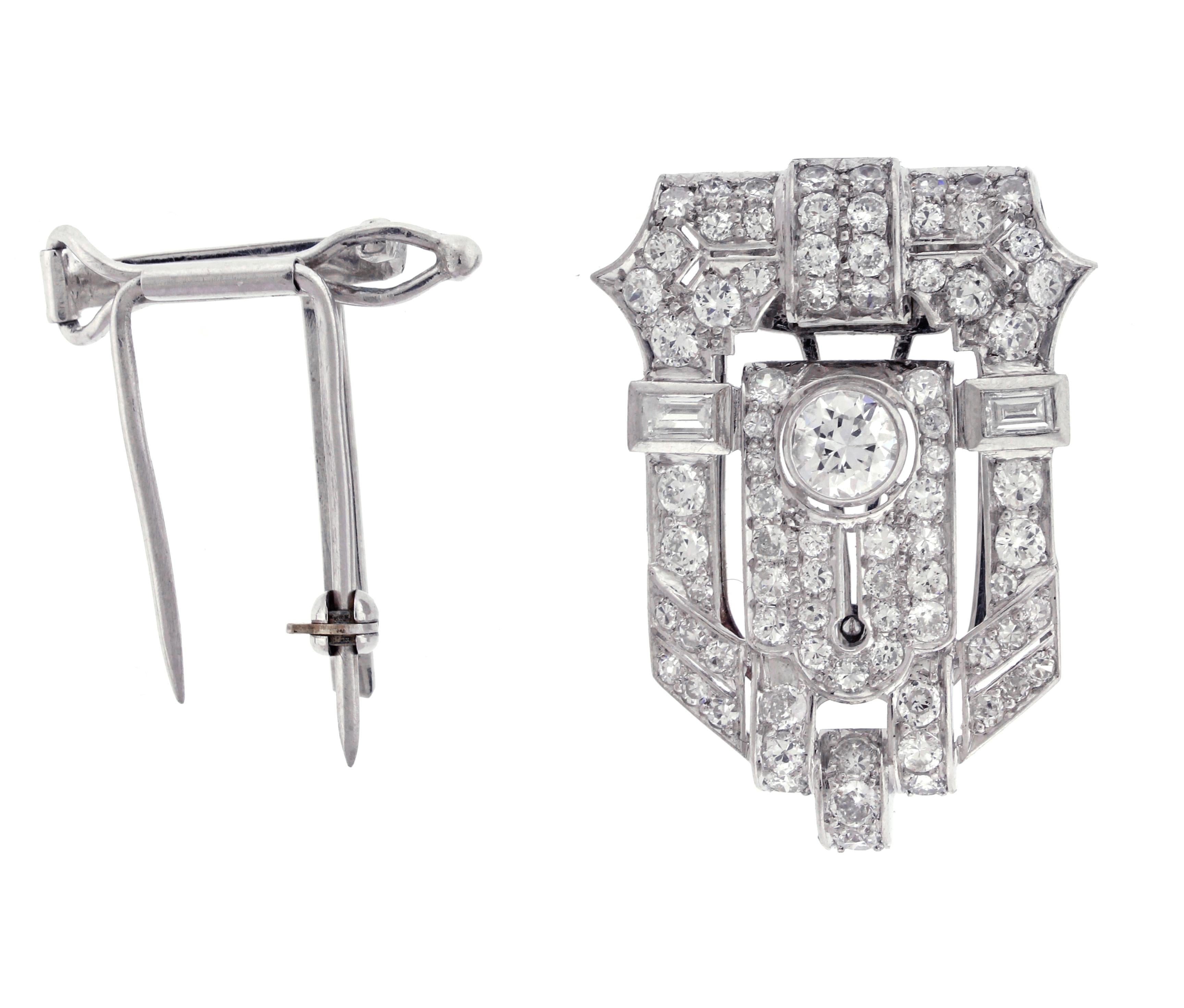 Round Cut Art Deco Diamond Combination Clips Brooch