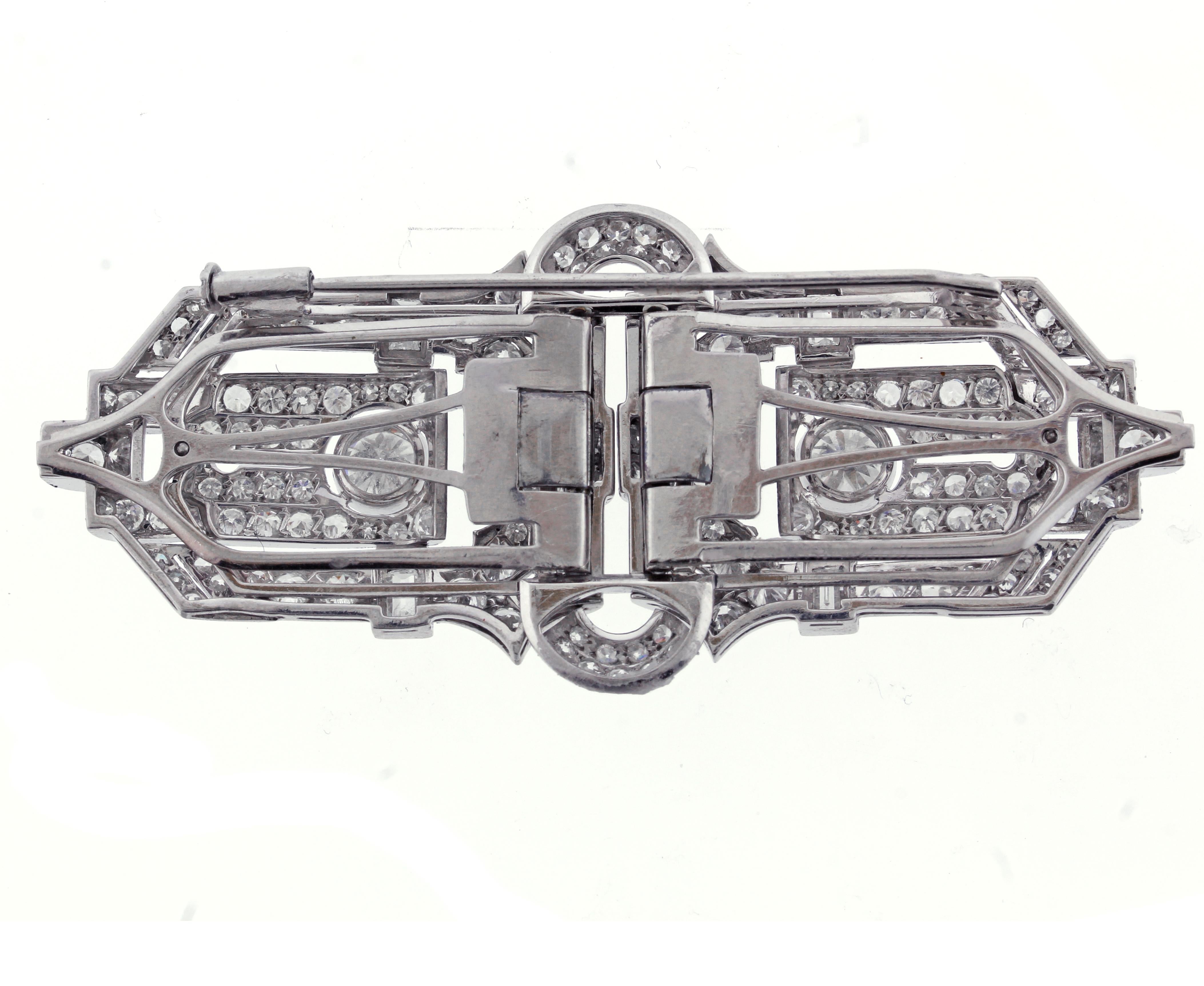 Women's or Men's Art Deco Diamond Combination Clips Brooch