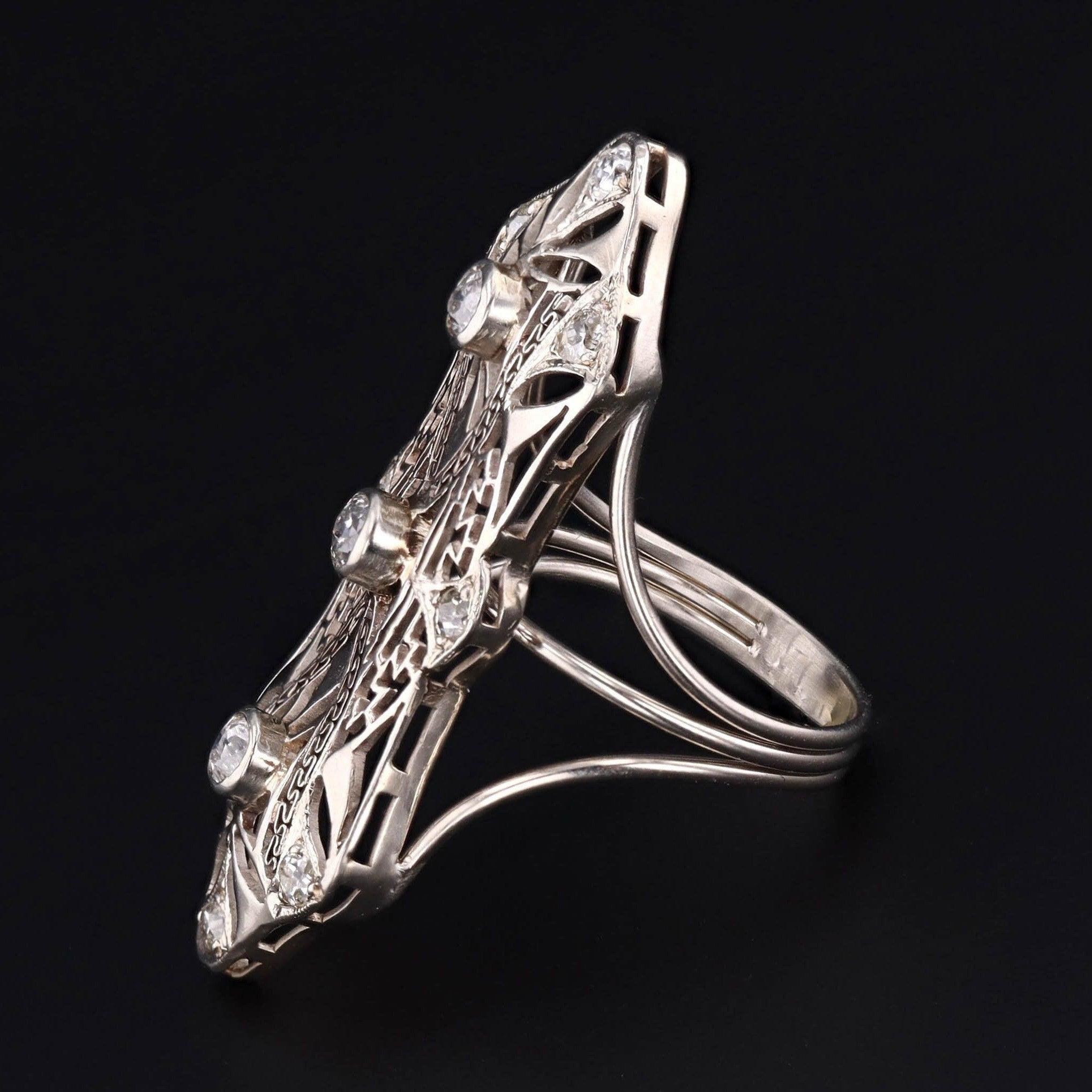 Art Déco Anello di conversione con diamante Art Deco in oro bianco in vendita